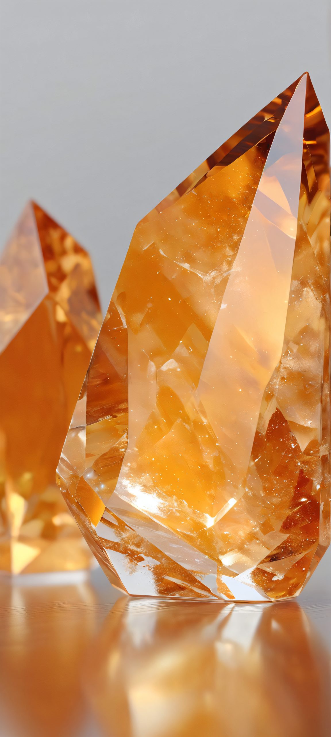 iPhone and Android users, behold the mesmerizing quartz reflections on a clear and amber background, a masterpiece for your mobile home screen