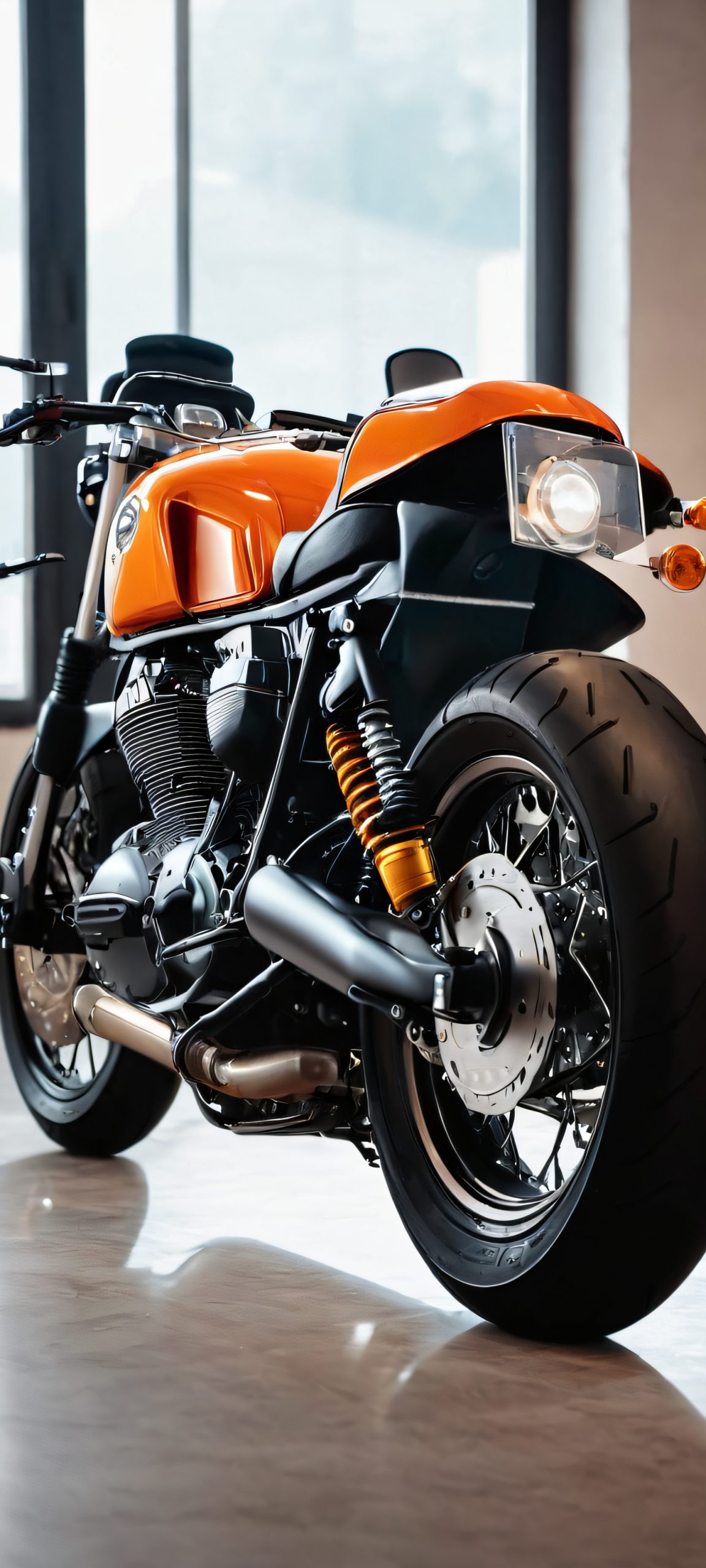 Indoor motorcycle racing scene in high definition, perfectly suited for iPhone and Android home screens