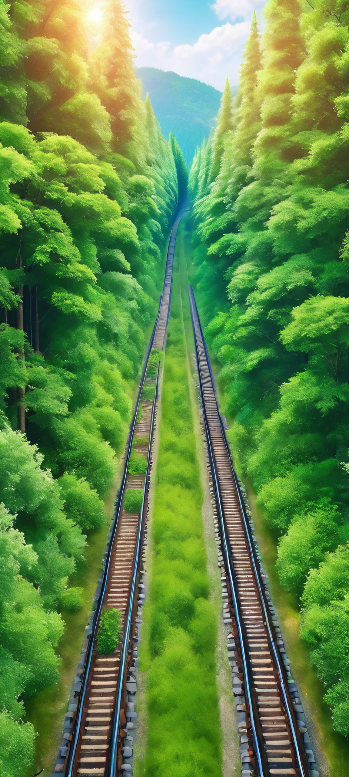 Breathtaking railway forest landscape perfectly optimized for iPhone and Android devices