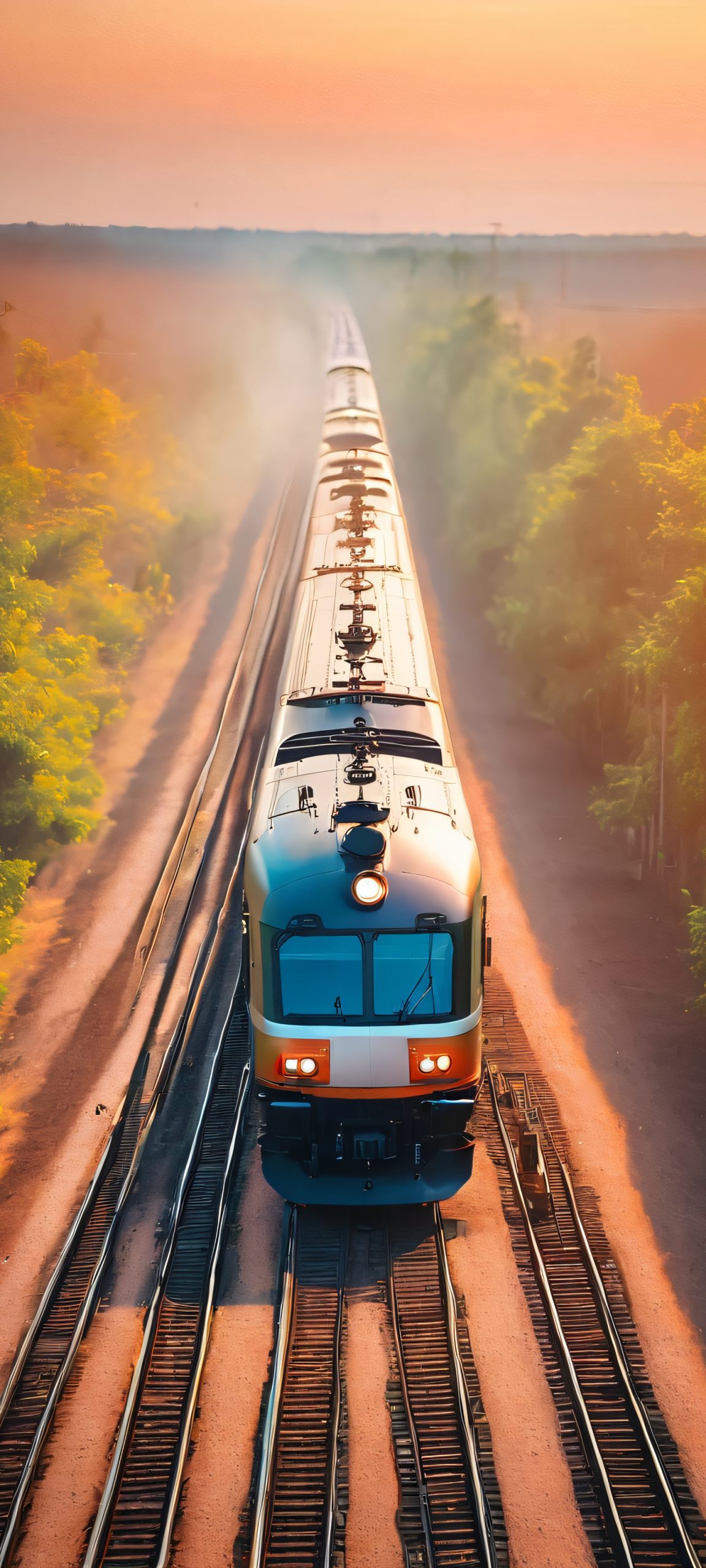 Breathtaking train scene on a sunny day, perfectly optimized for iPhone and Android home screens.
