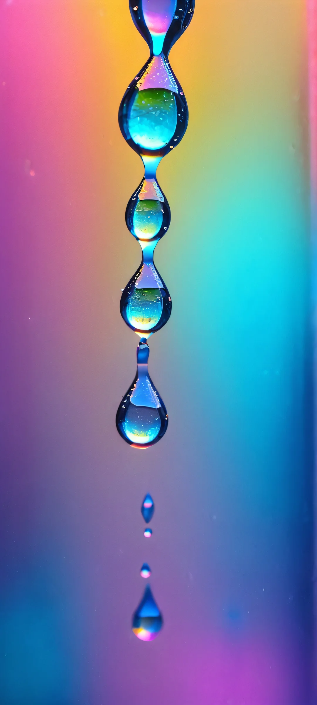 Iridescent raindrops glisten on glass as the sun sets behind, perfect for iPhone and Android mobile phone home screens.