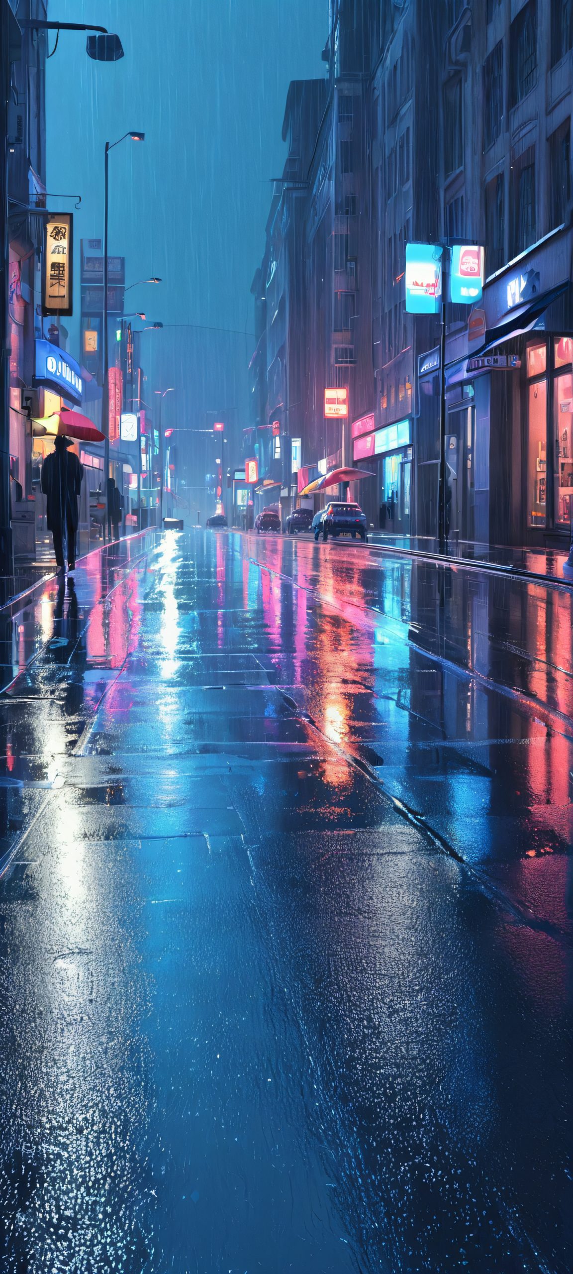 A stunning cityscape on a rainy night, perfectly optimized for iPhone and Android home screens.