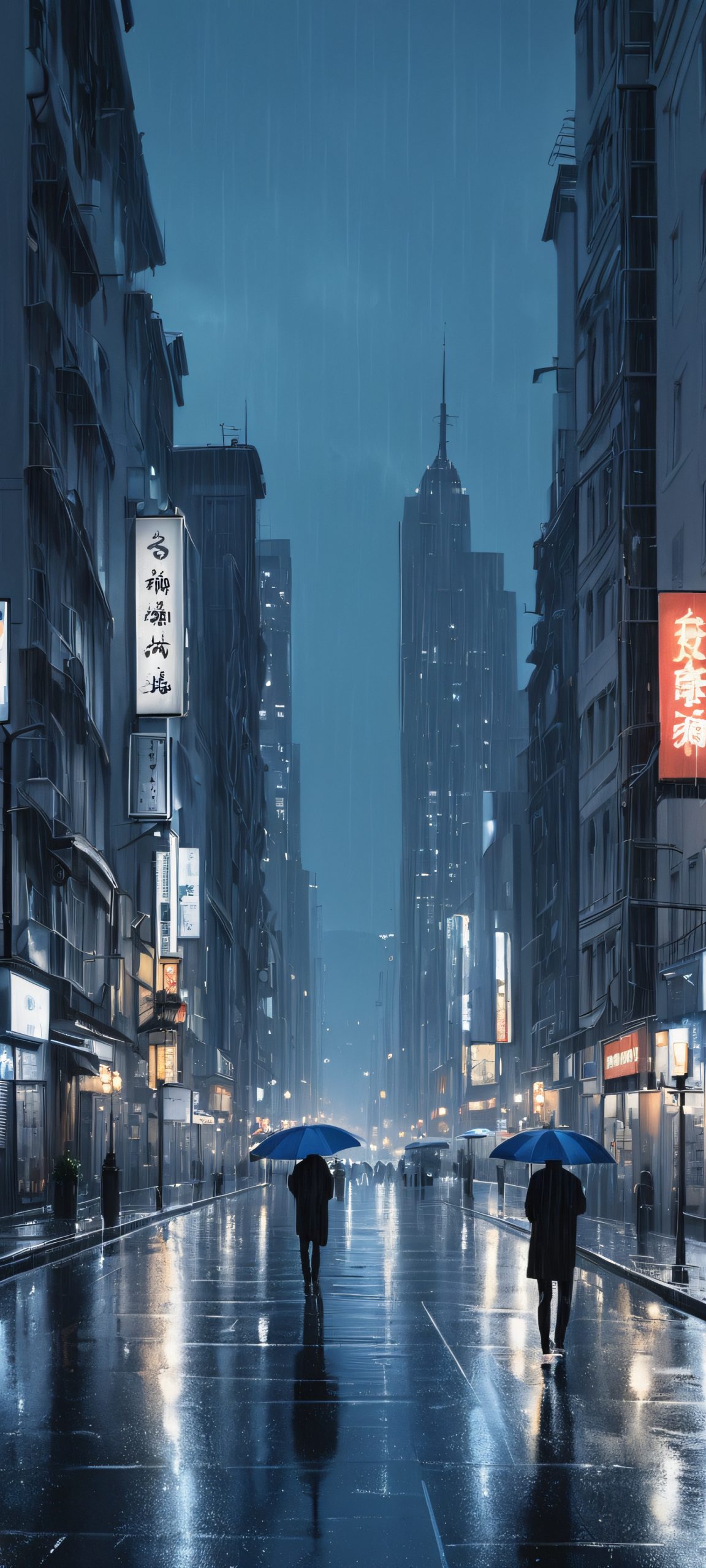 Breathtaking cityscape at night, rainy and moody, perfect for iPhone and Android home screens.