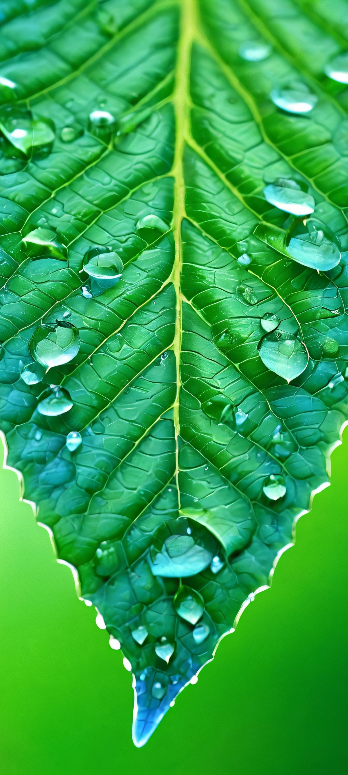 Breathtaking vertical mobile phone wallpaper featuring a realistic leaf with moisture and soft, transparent details, perfect for iPhone and Android home screens.