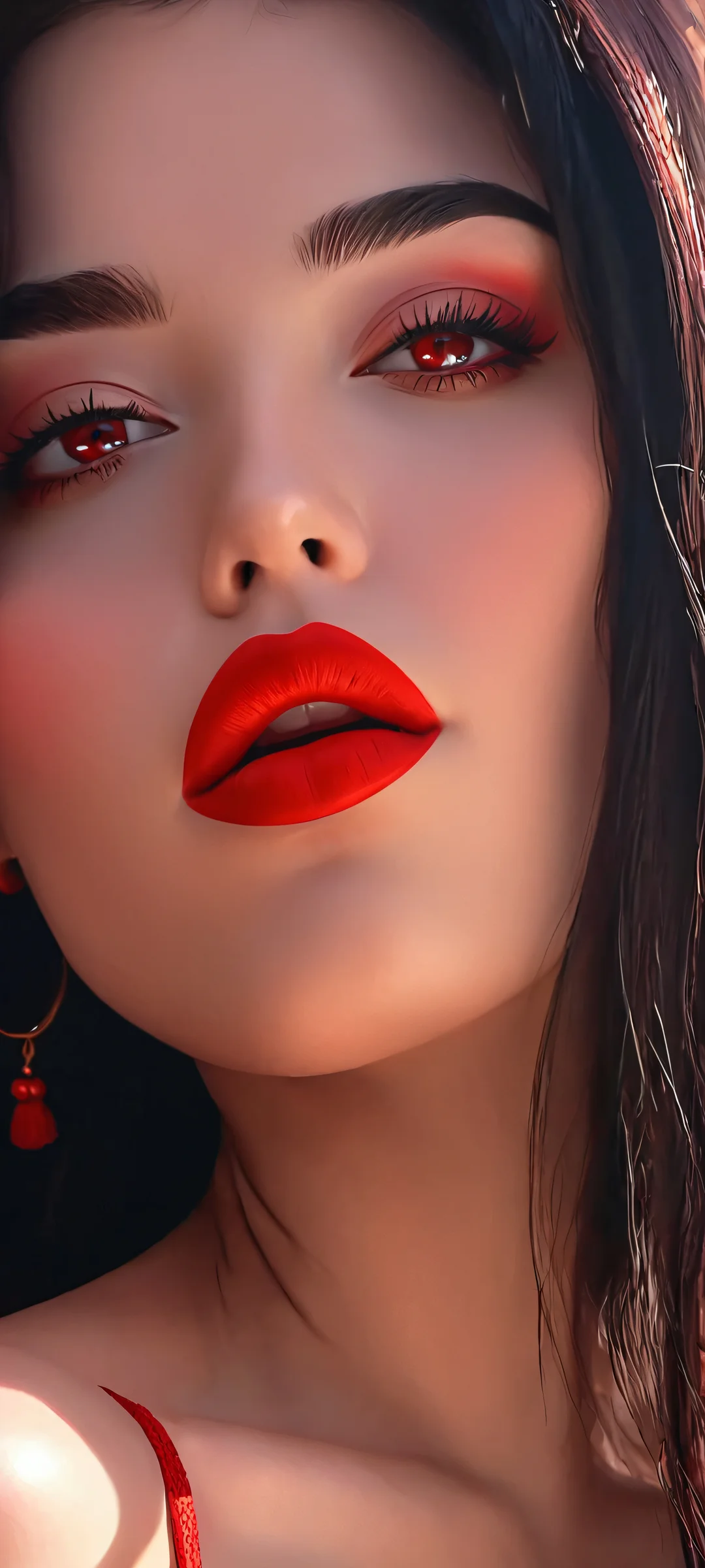 A stunning digital artwork of a woman with dark hair and bold red lips, perfectly optimized for iPhone, Samsung Galaxy, or Android home screens.