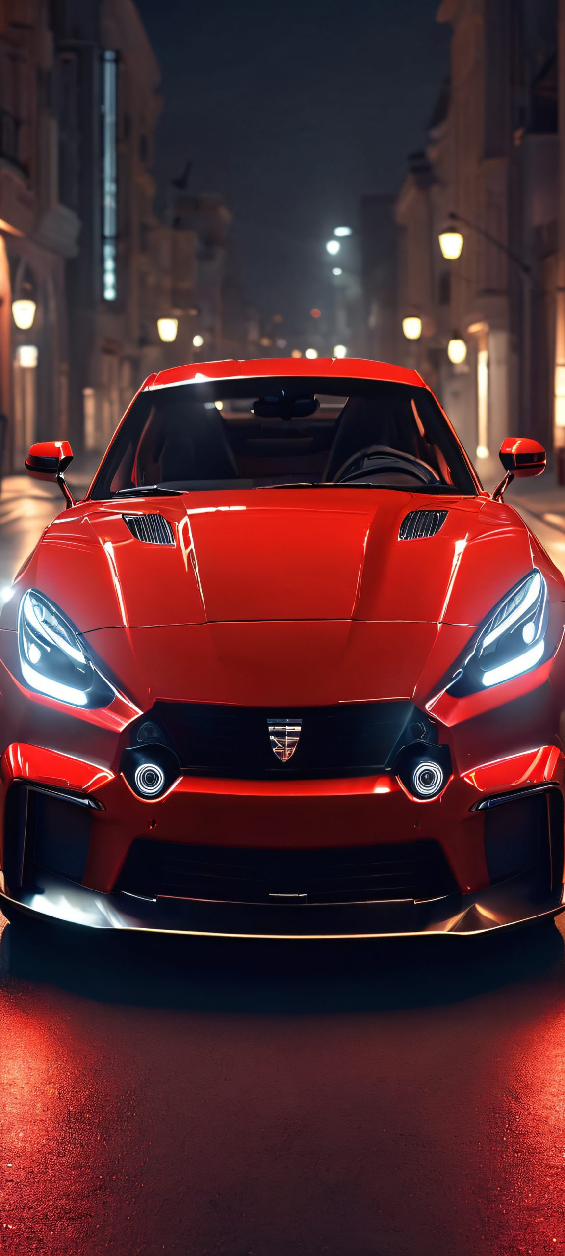 red sports car city street at night scaled