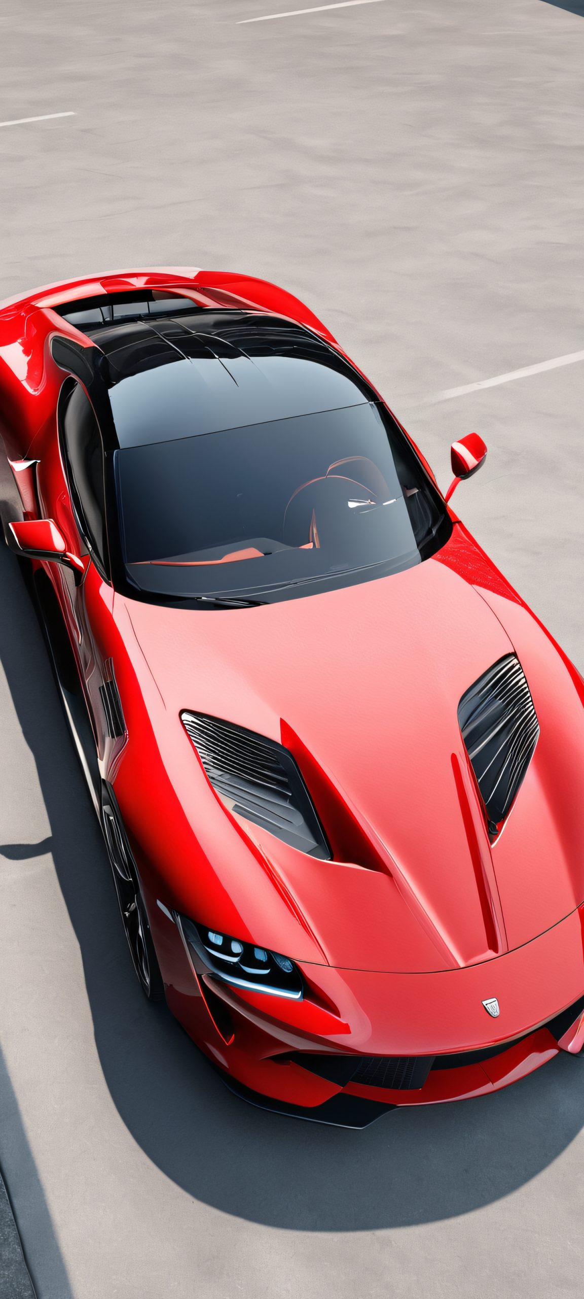 Red sports car speeding down a urban street, perfectly optimized for iPhone, Samsung Galaxy, and Android home screens.