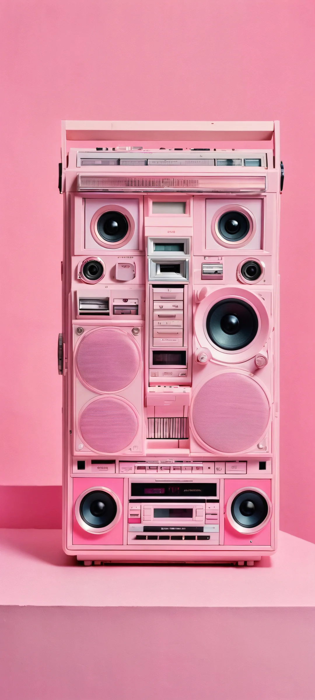 A vintage-inspired boombox surrounded by a soft pink glow, perfect for iPhone/Android home screens.