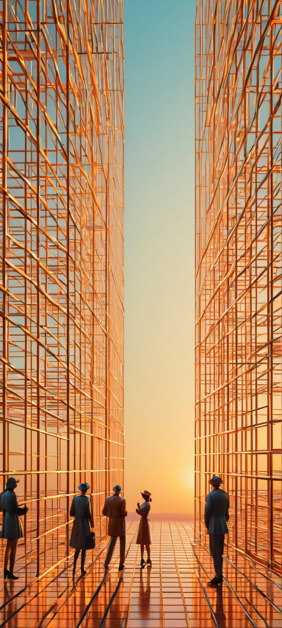 Retro grid landscape art on iPhone and Android devices - abstract sculptures in the darkness of #333333 night sky