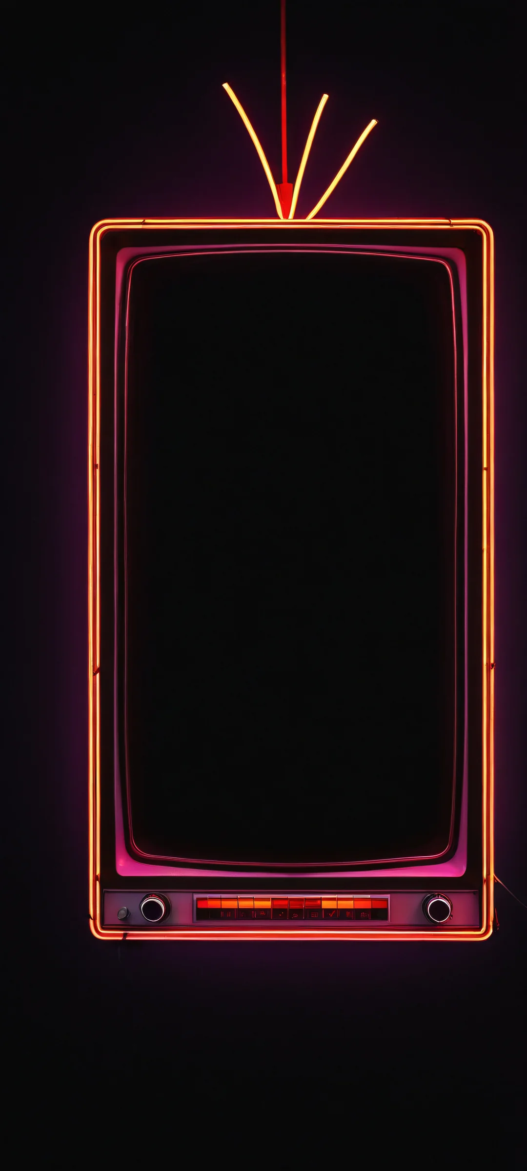 iPhone/Android wallpaper featuring retro TV static with glowing neon accents. Perfect for a dark and moody home screen.