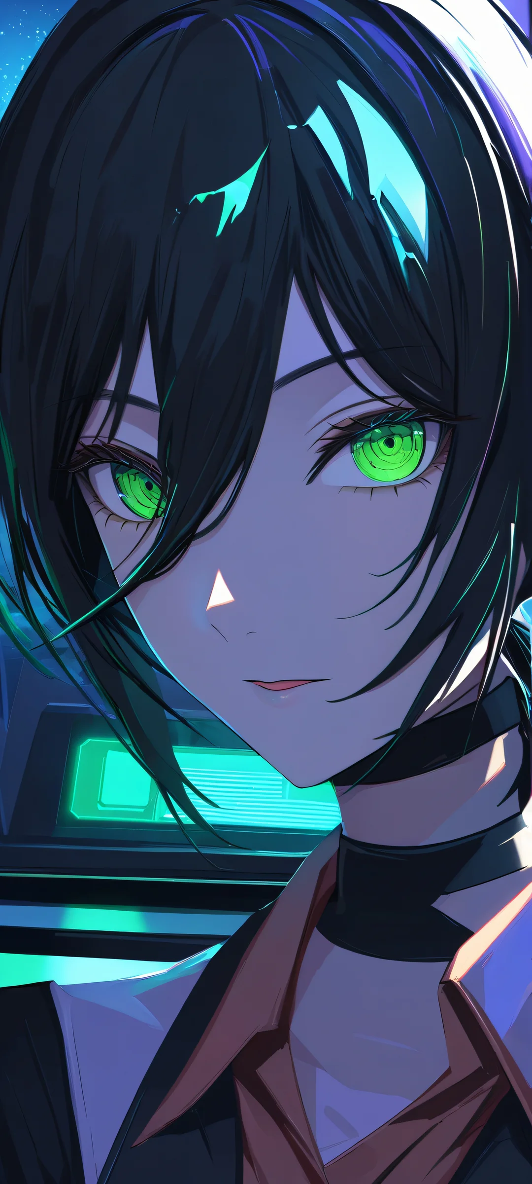 iPhone and Android compatible mobile wallpaper featuring Reze from Chainsaw Man in a rainy night portrait with glowing dashboard details.