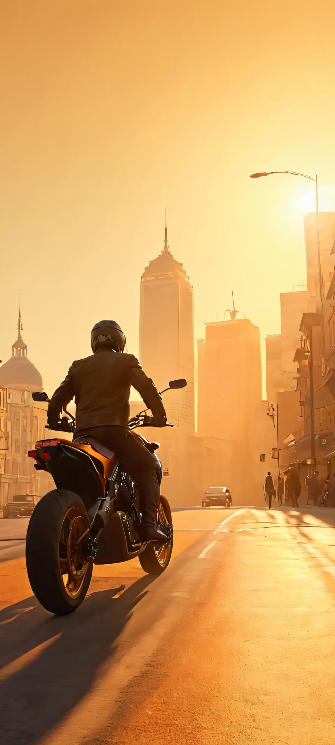 Beautiful Rider cityscape wallpaper for iPhone and Android, perfectly optimized for high-resolution mobile screens
