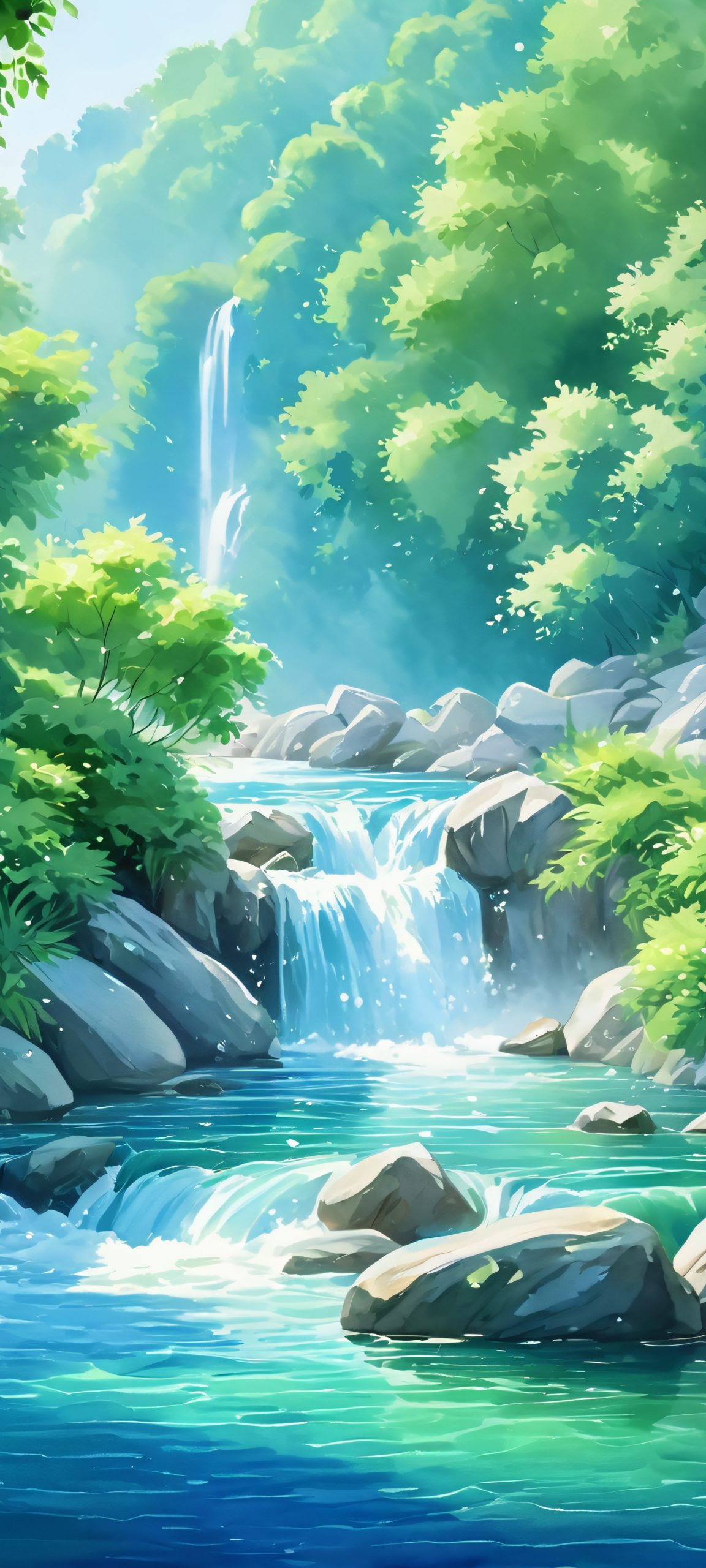 Beautiful watercolor river scene for iPhone/Android