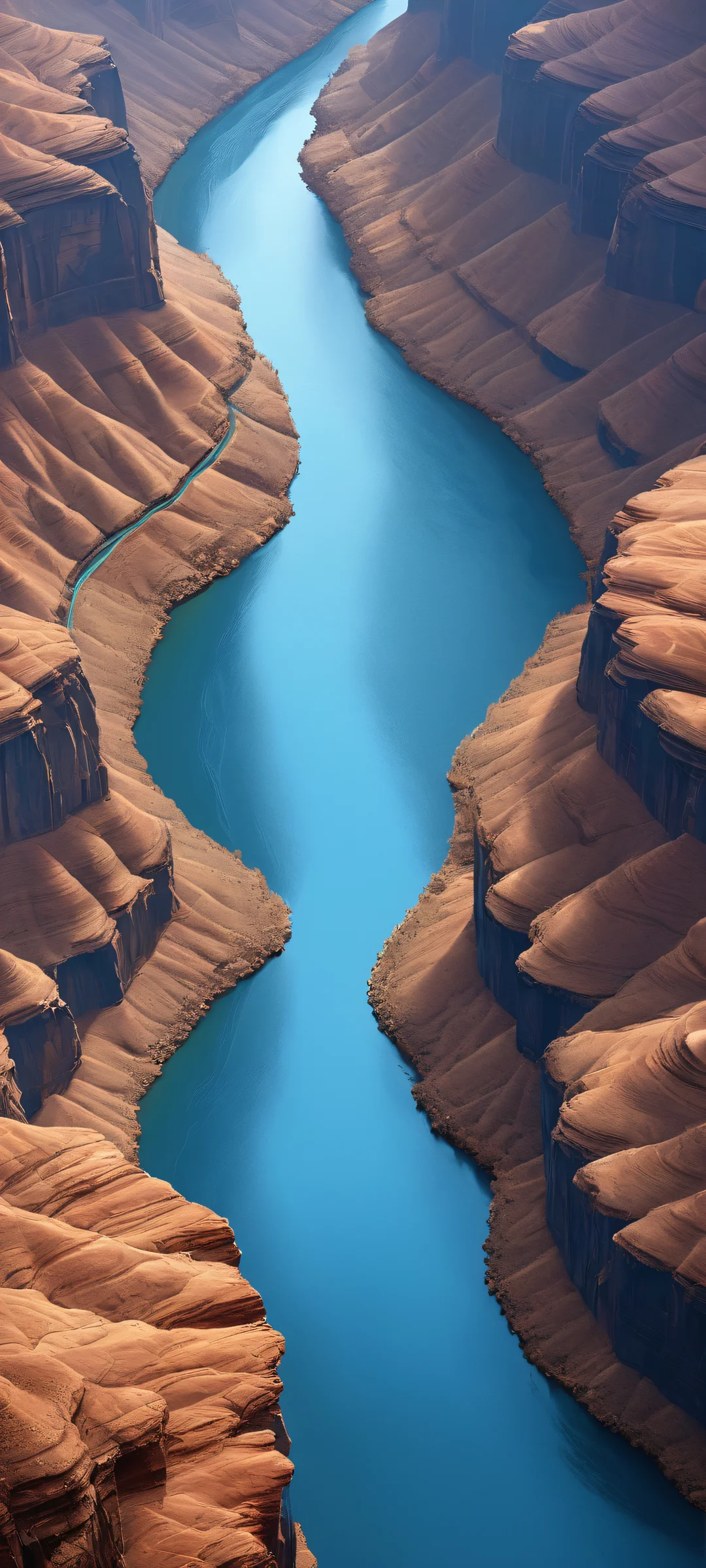 Ethereal River Winding Through Canyon iPhone/Android Wallpaper - Dark Misty Canyon Semi-Realism Masterpiece