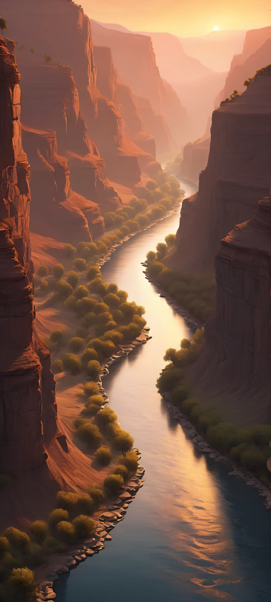 Dark misty canyon landscape at dusk on an iPhone or Android phone