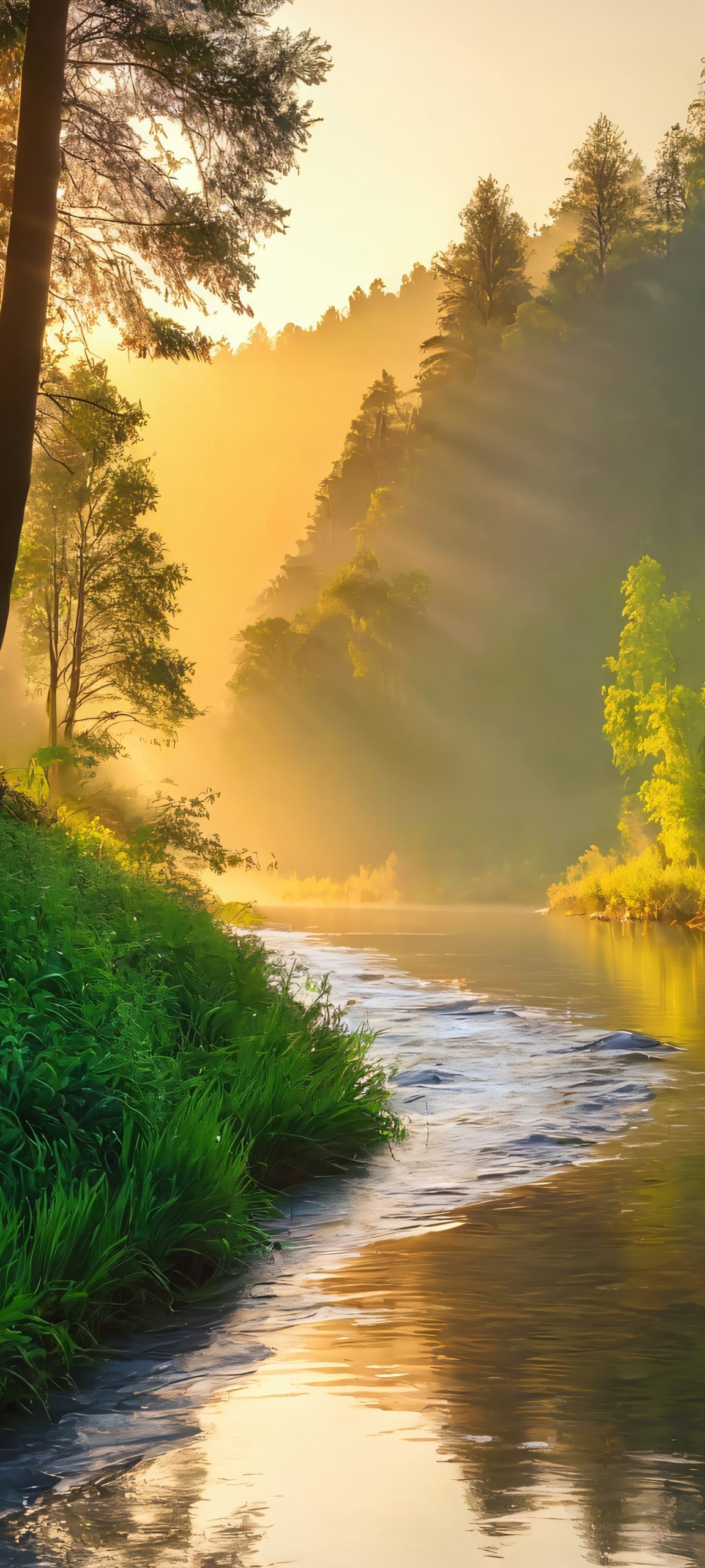 Beautiful riverbank landscape on iPhone/Android