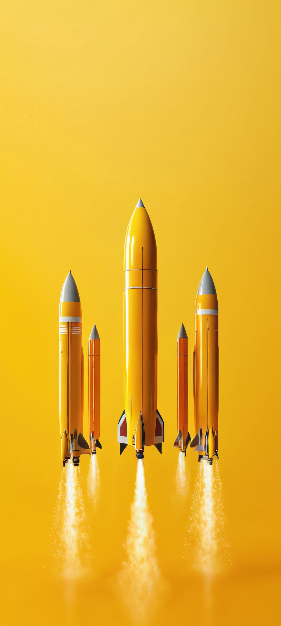 A stunning vertical mobile wallpaper of rockets soaring over calm water, perfect for iPhone/Android devices