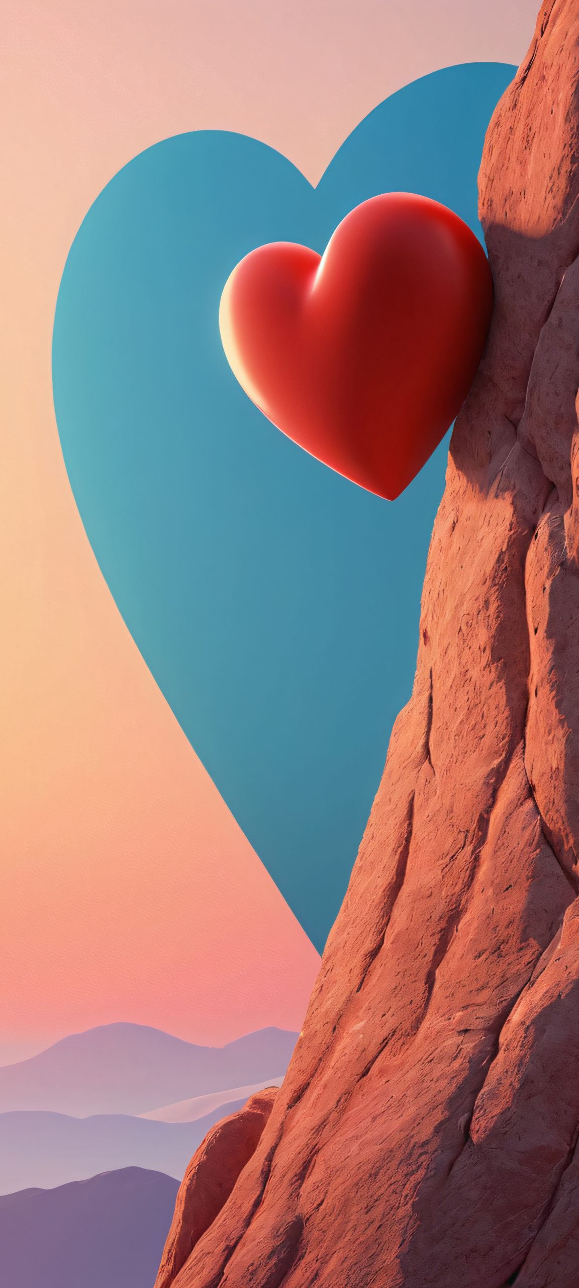 A serene and minimalist heart-shaped landscape on a rocky cliffside, perfectly optimized for iPhone, Samsung Galaxy, and Android home screens.