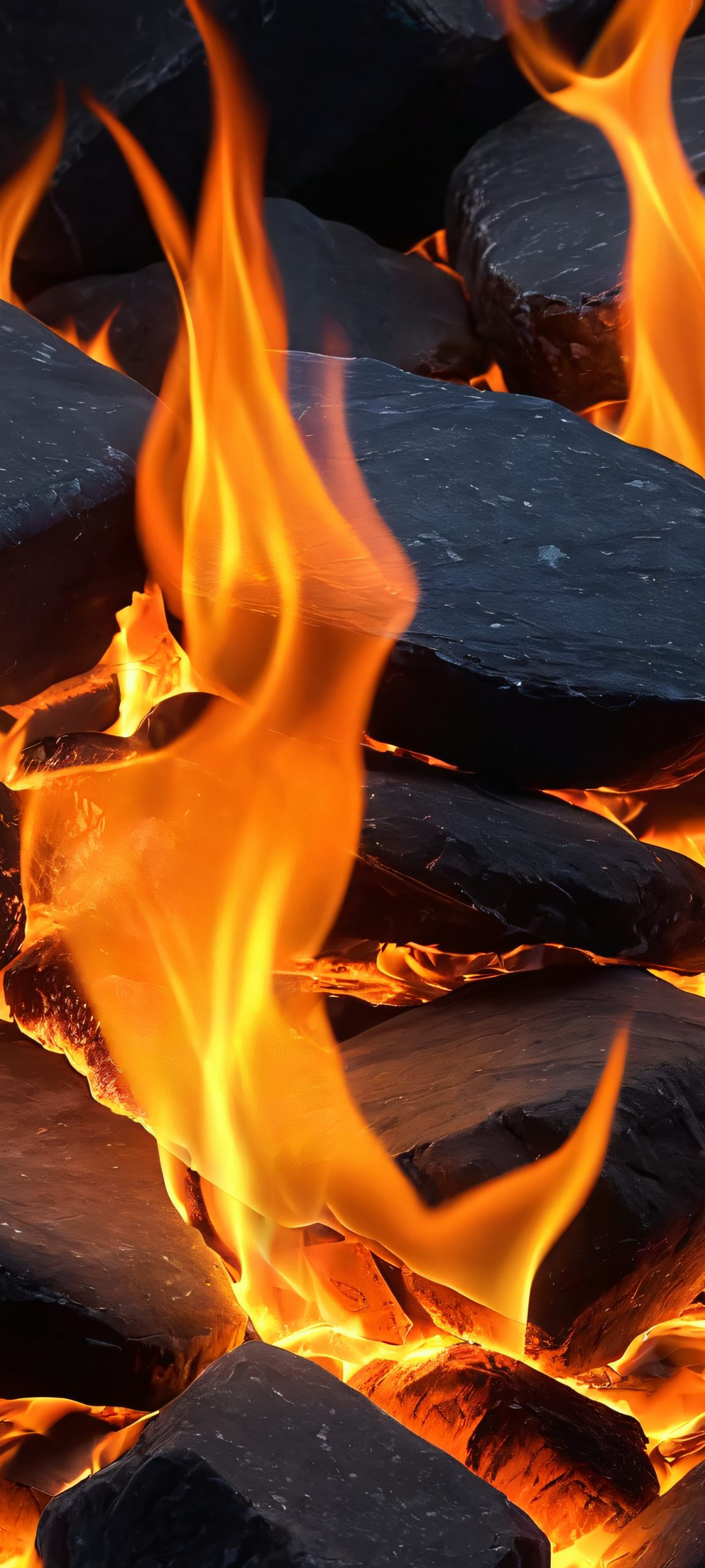 Breathtaking flames on a rocky terrain, perfectly optimized for iPhone and Android home screens