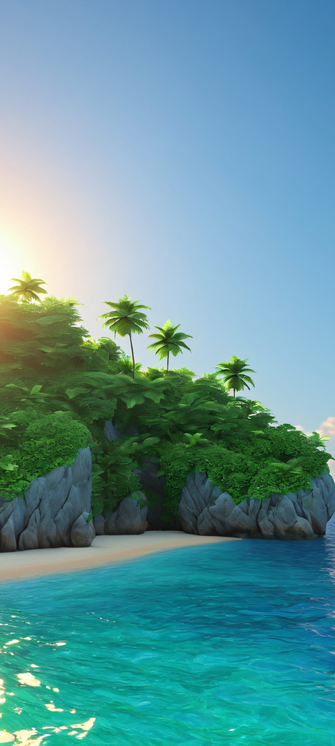 Breathtaking sunset on rocky island, perfect for iPhone and Android devices.