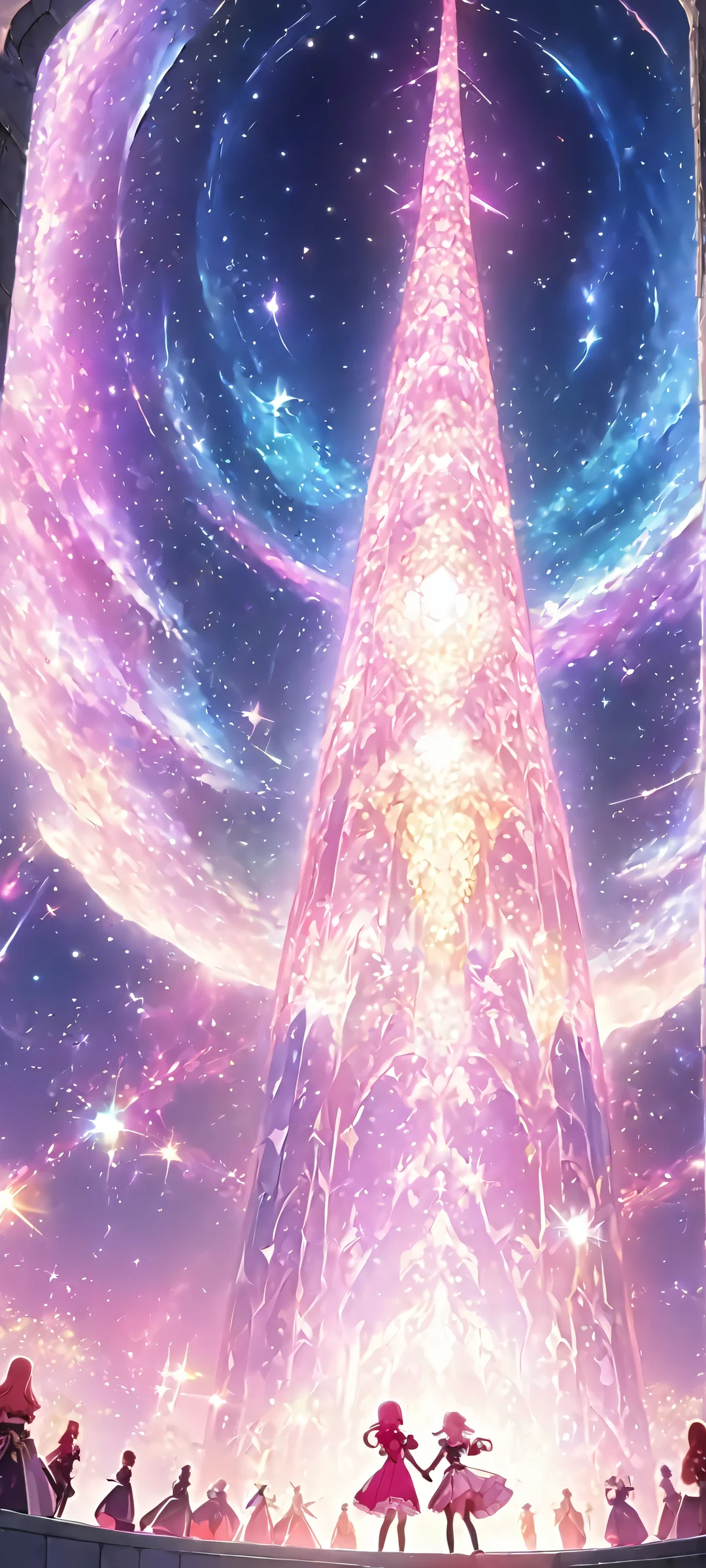 A stunning anime-inspired night sky featuring Hoshino Ruby amidst a swirl of stars. Perfekt optimiert für das iPhone, Samsung Galaxy, und Android-Startbildschirme.