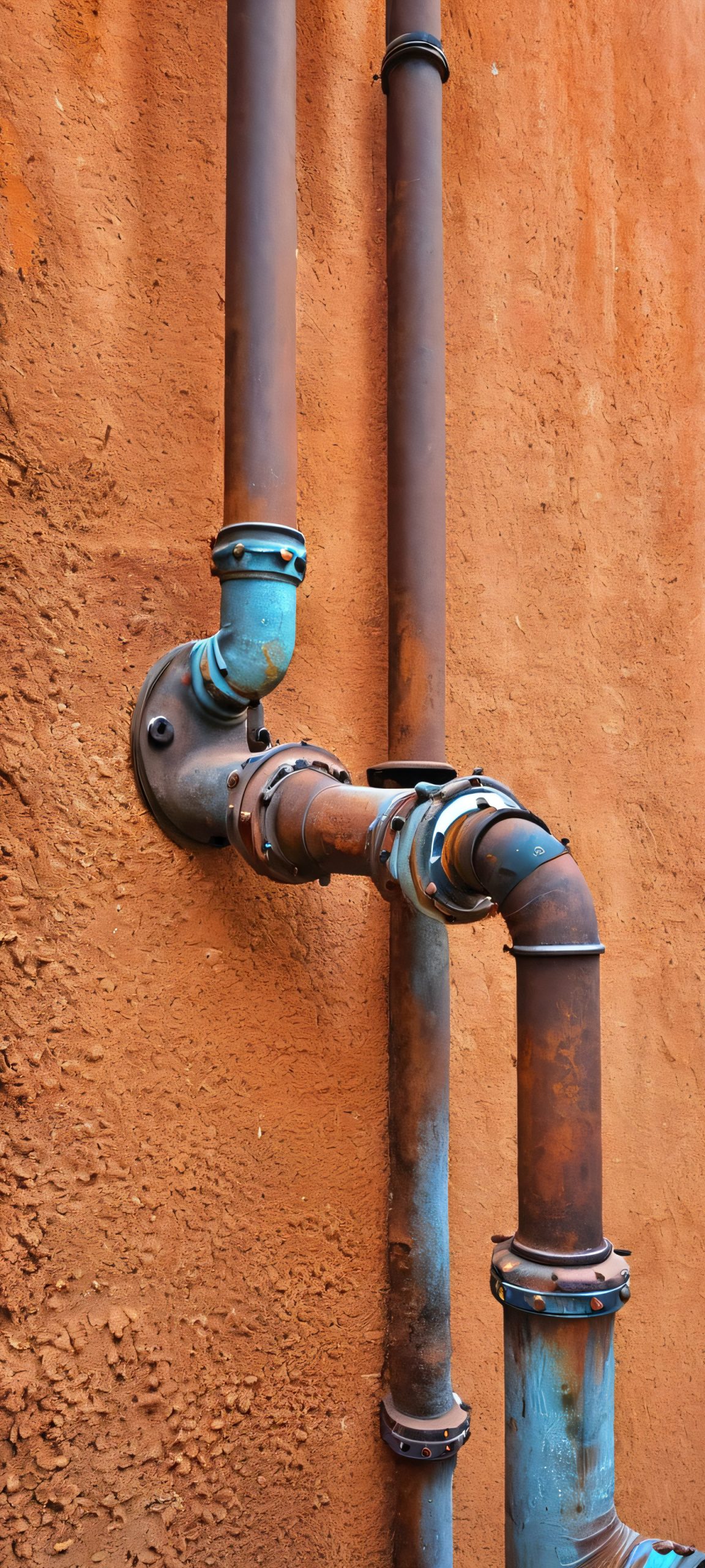 iPhone and Android users, behold this breathtaking vertical street art masterpiece, featuring pipes and rusty details, perfectly optimized for your device's home screen.