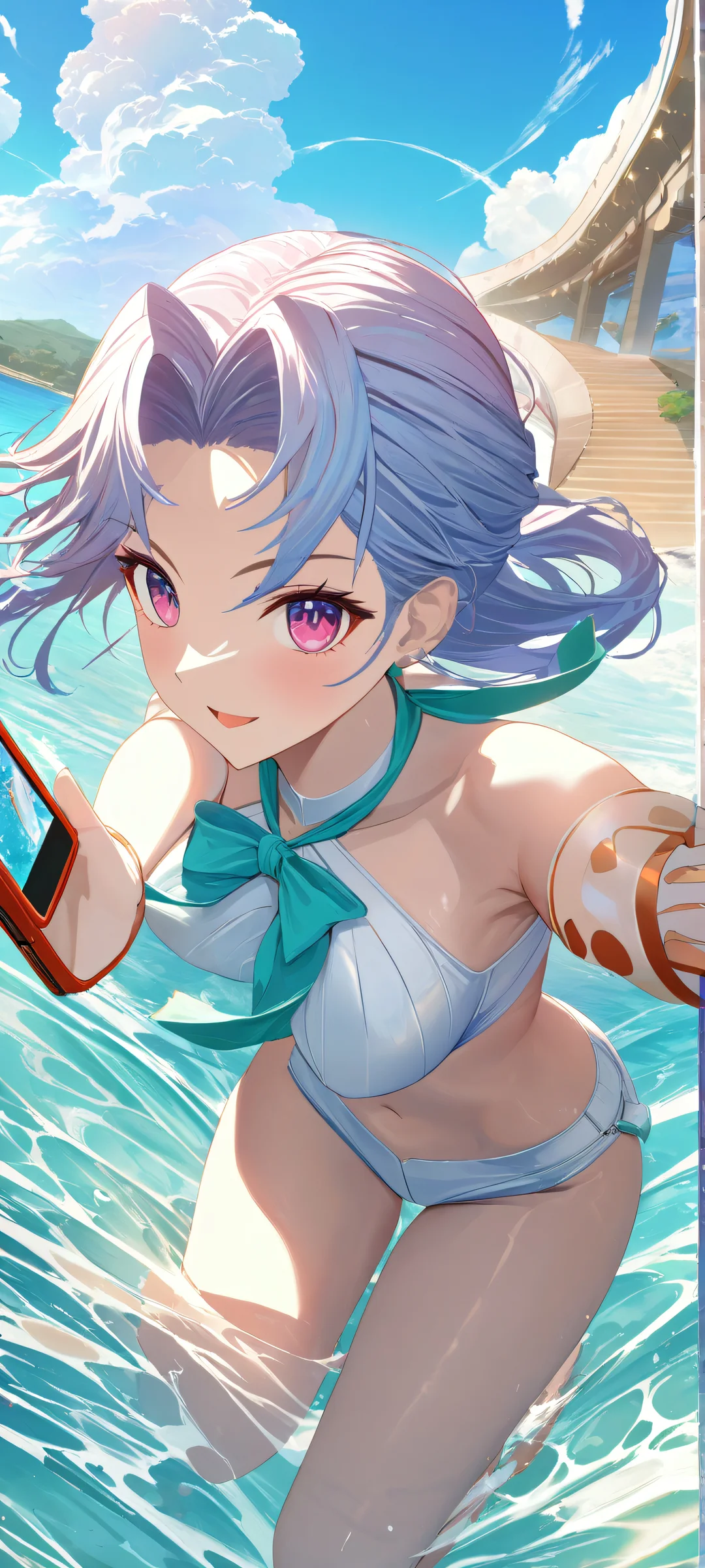 Sailor Jupiter stands serene amidst gentle water ripples on a peaceful iPhone/Android home screen.