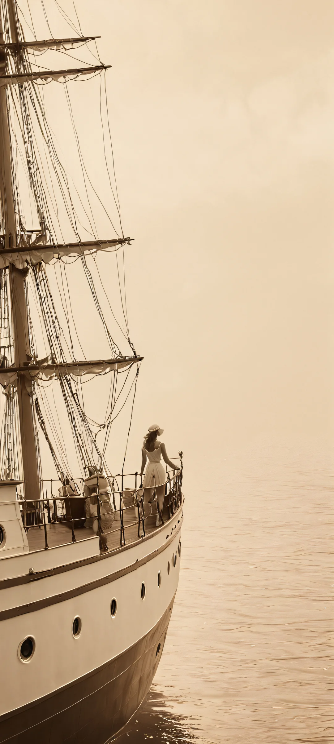 A serene scene of a sailor and mermaid on an old ship deck, perfectly optimized for your iPhone or Android home screen.