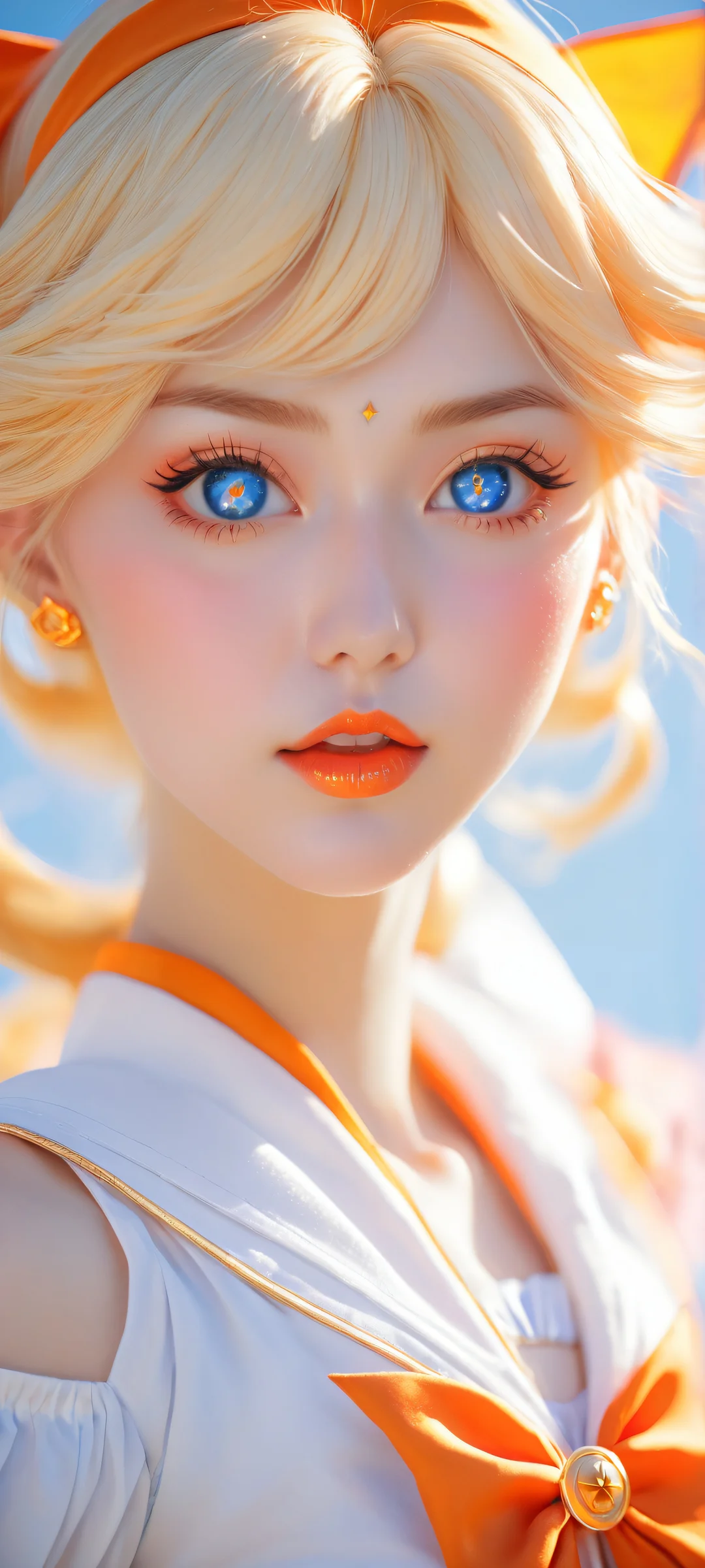 Sailor Venus, iPhone and Android wallpaper featuring intricate details of her sailor scout uniform and crescent moon brooch. Perfect for home screens.