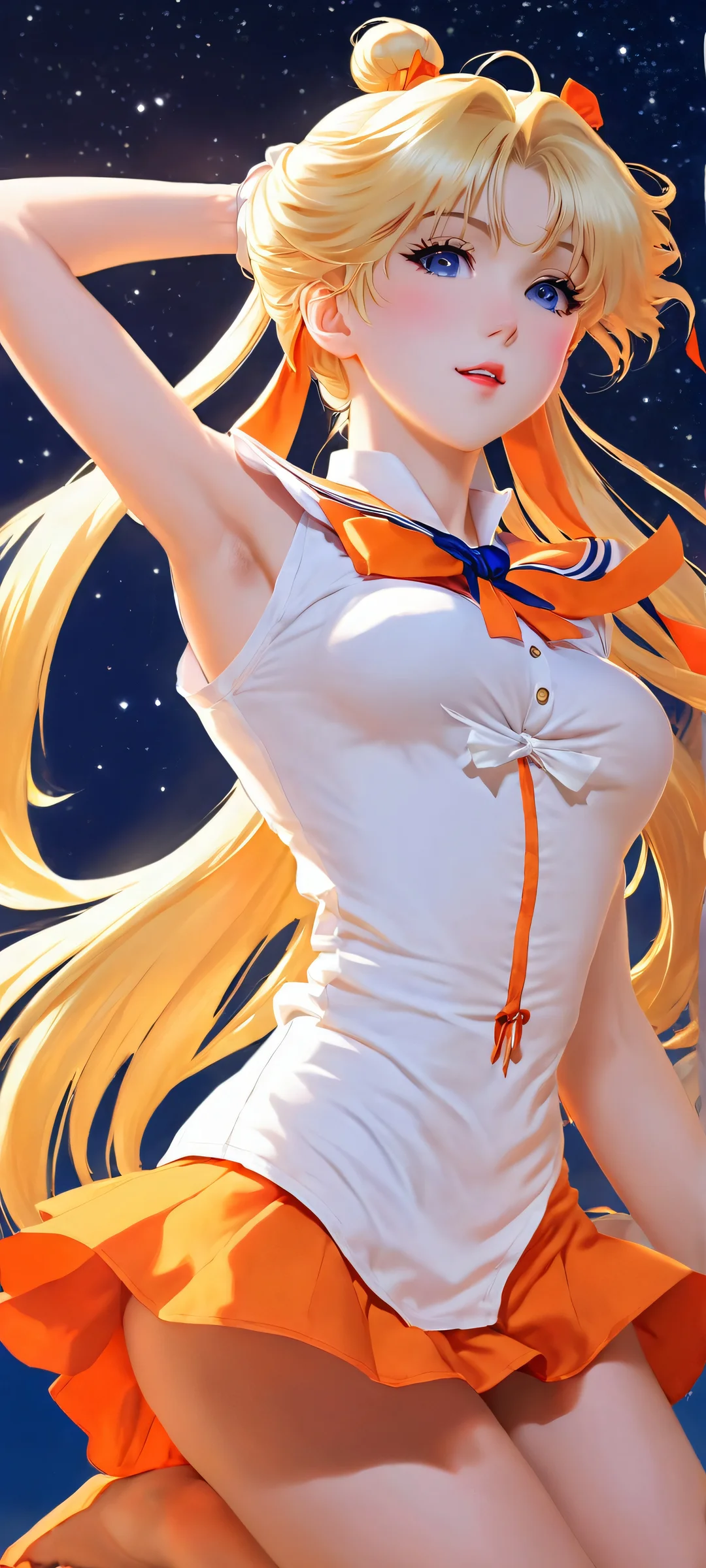 A stunning image of Sailor Venus against a dark night sky, perfectly optimized for iPhone and Android devices.