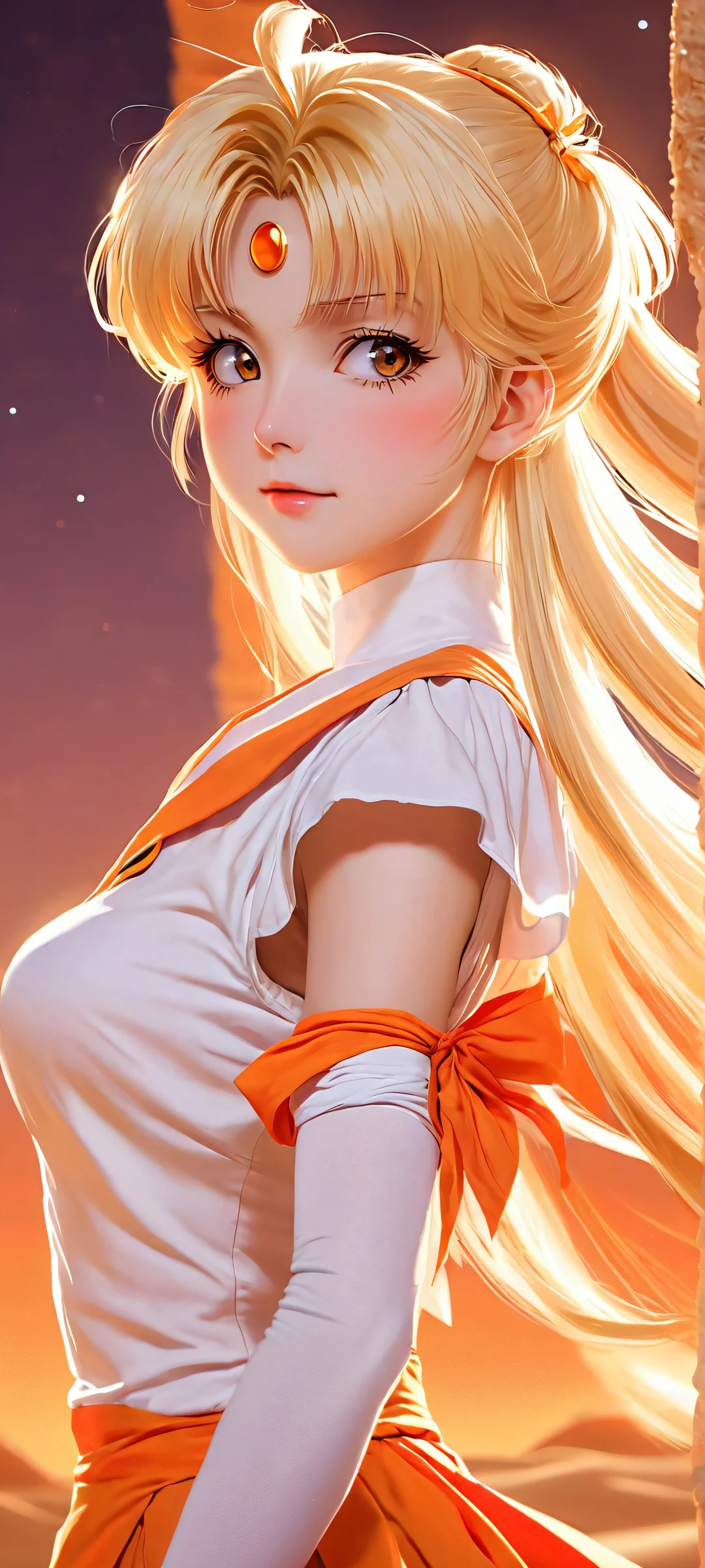 Sailor Venus standing in a desert under a starry night sky, perfect for iPhone and Android mobile wallpapers.