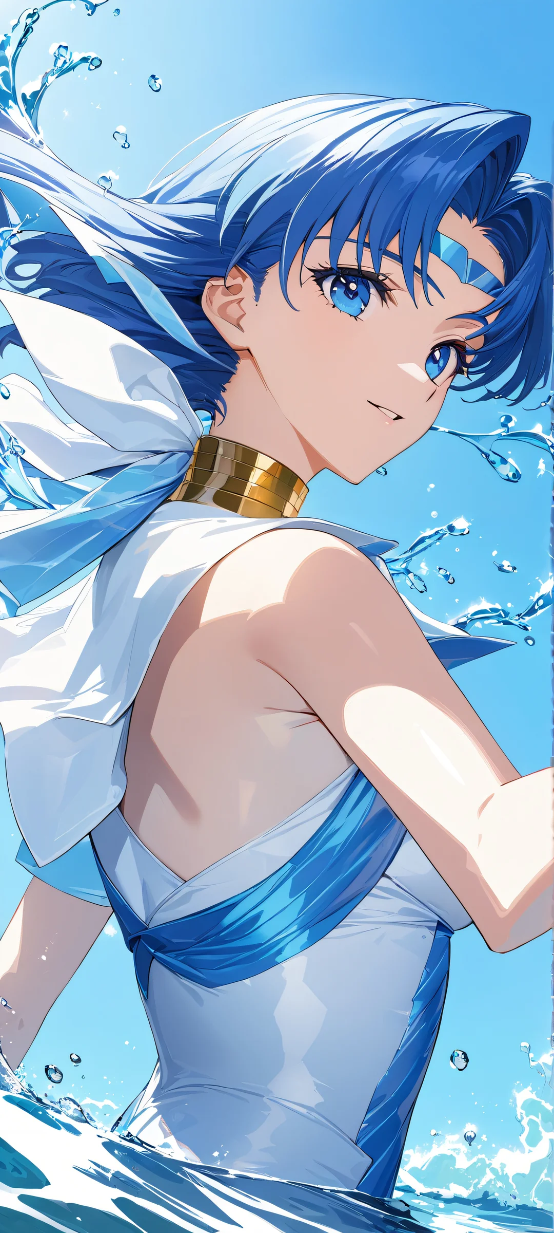 Sailormercury standing tall amidst a stunning ocean scene, perfectly suited for iPhone and Android devices.