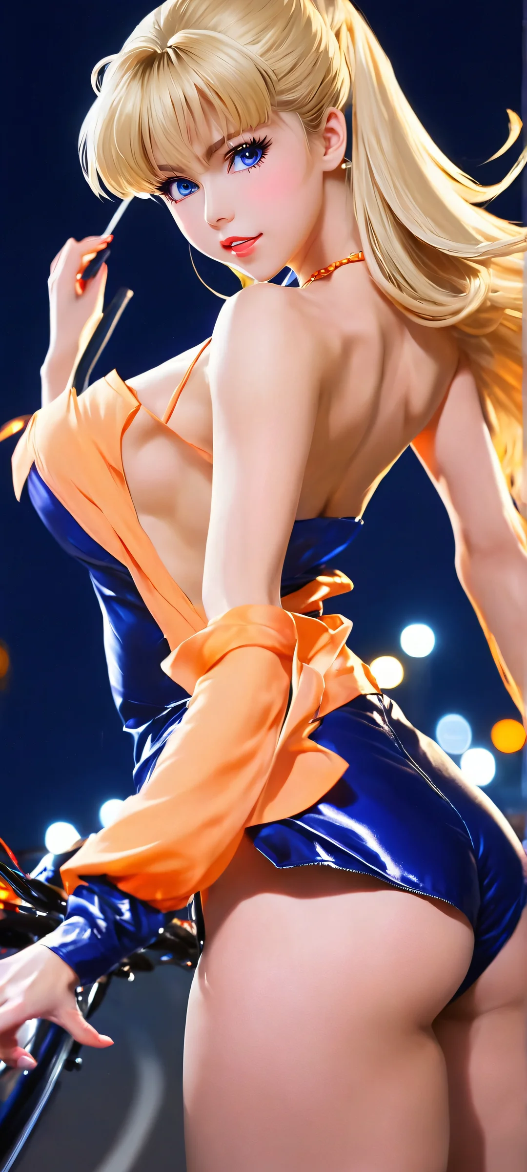 Lora SailorVenus on a dark blue highway at night with motion blur, perfect for iPhone and Android home screens.