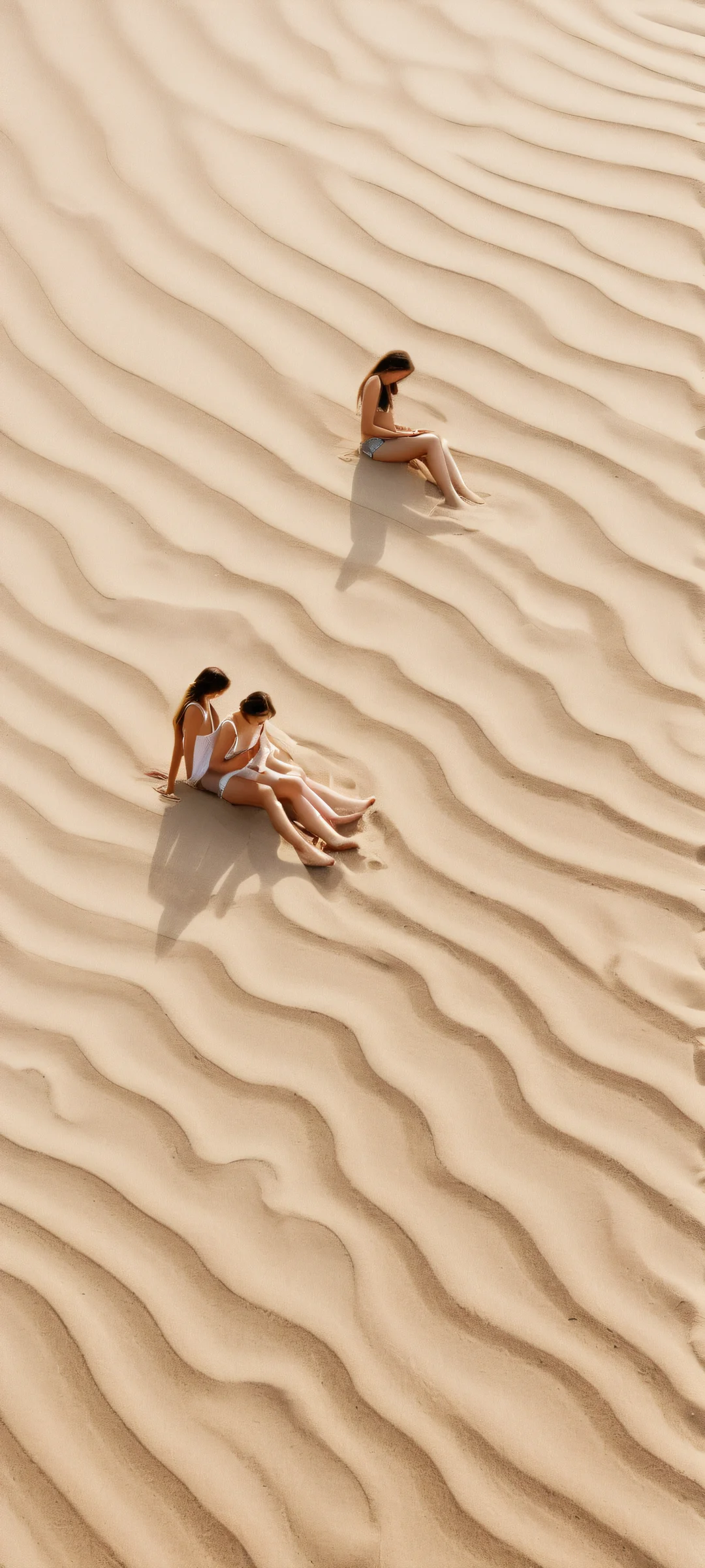 Three girls enjoying the serene atmosphere amidst sand ripples. Perfect for iPhone and Android home screens.