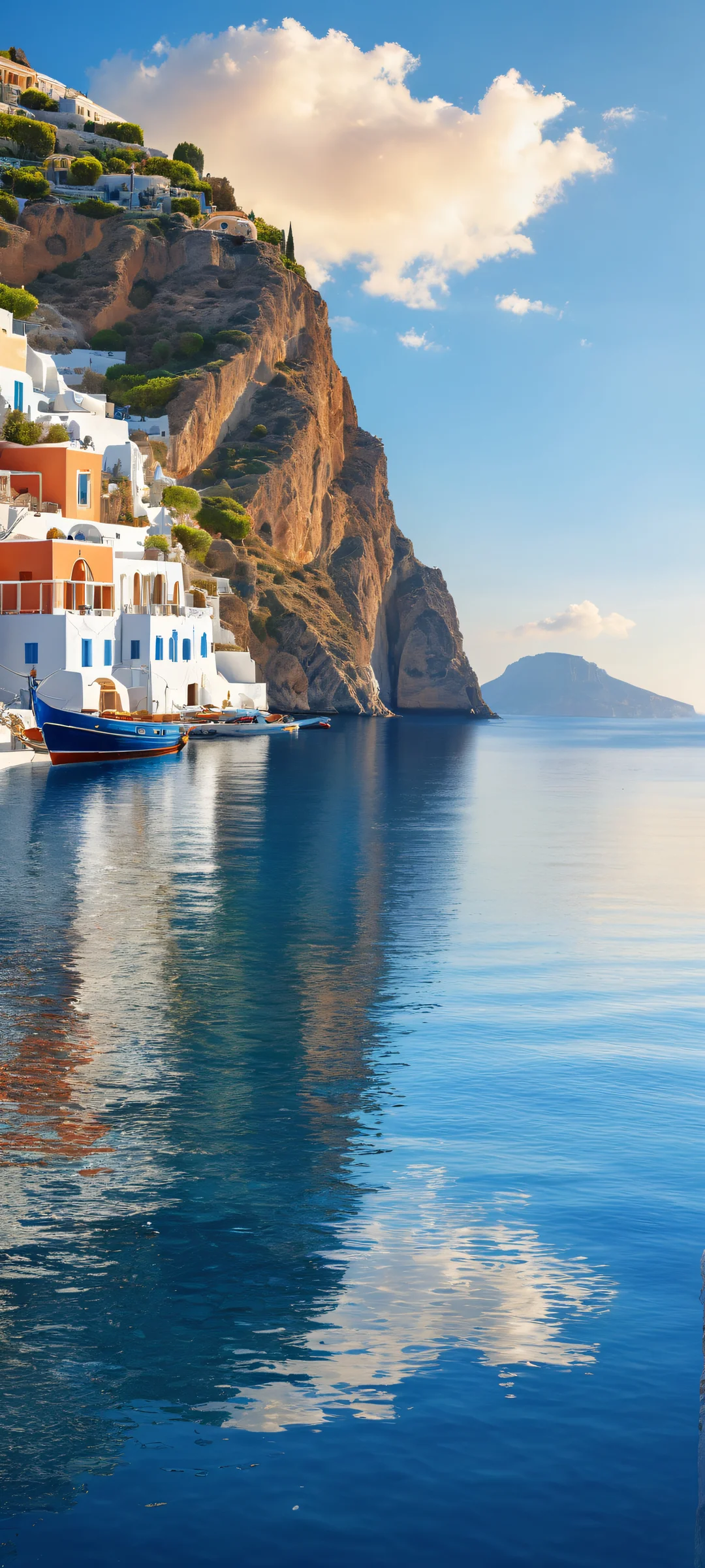 A serene Greek landscape with a sailboat in the lower-middle, perfectly optimized for iPhone and Android home screens.