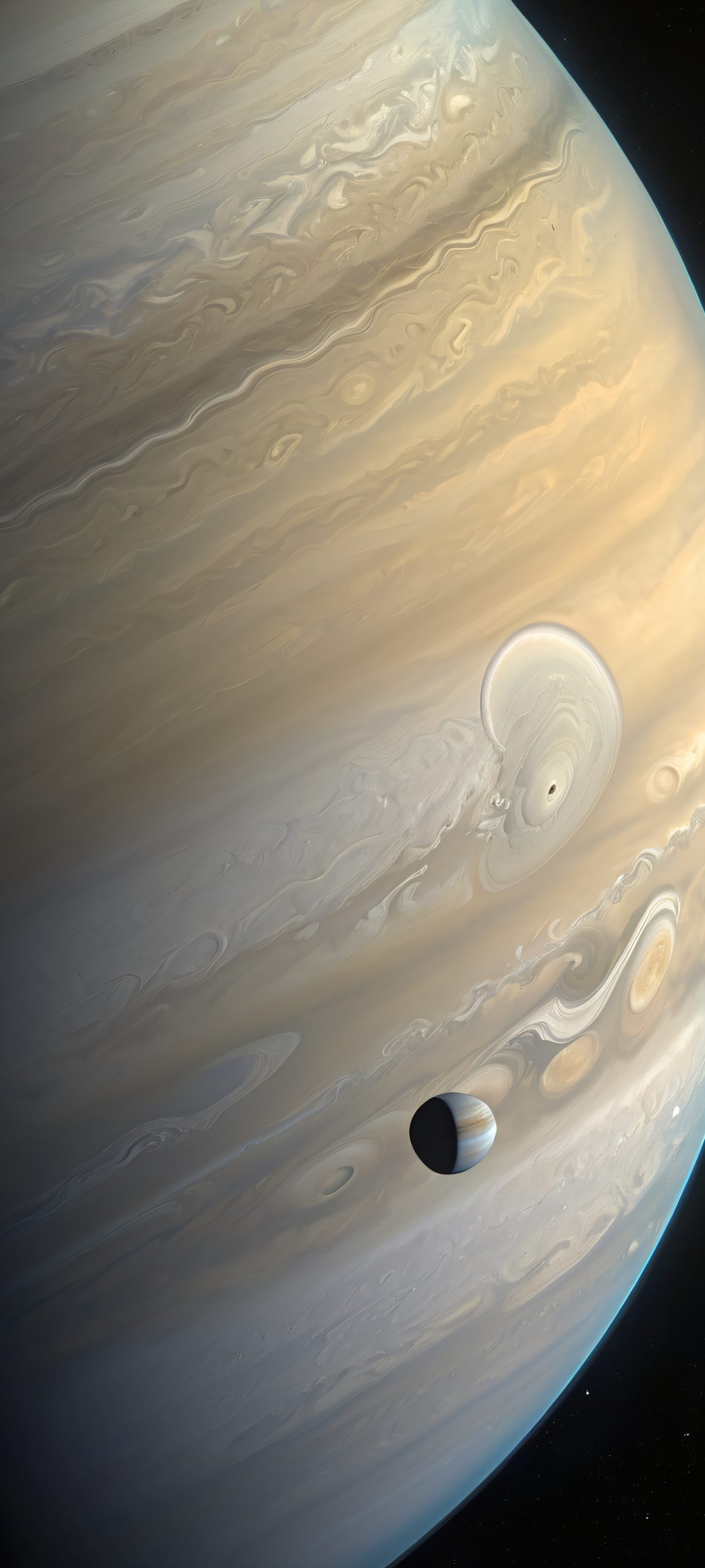 iPhone/Android wallpaper featuring a stunning aerial view of Saturn's rings and atmosphere, perfect for your mobile home screen.
