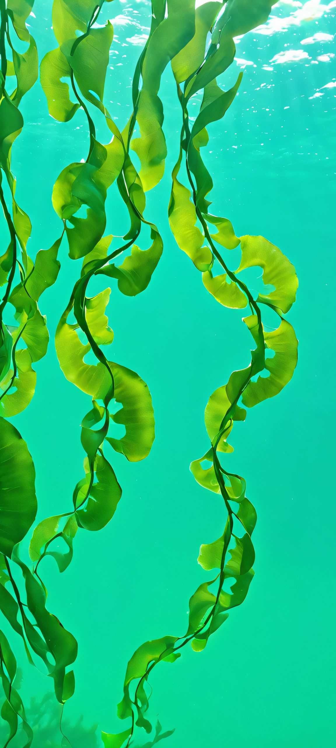 Glowing kelp forest for iPhone and Android, a soothing underwater scene