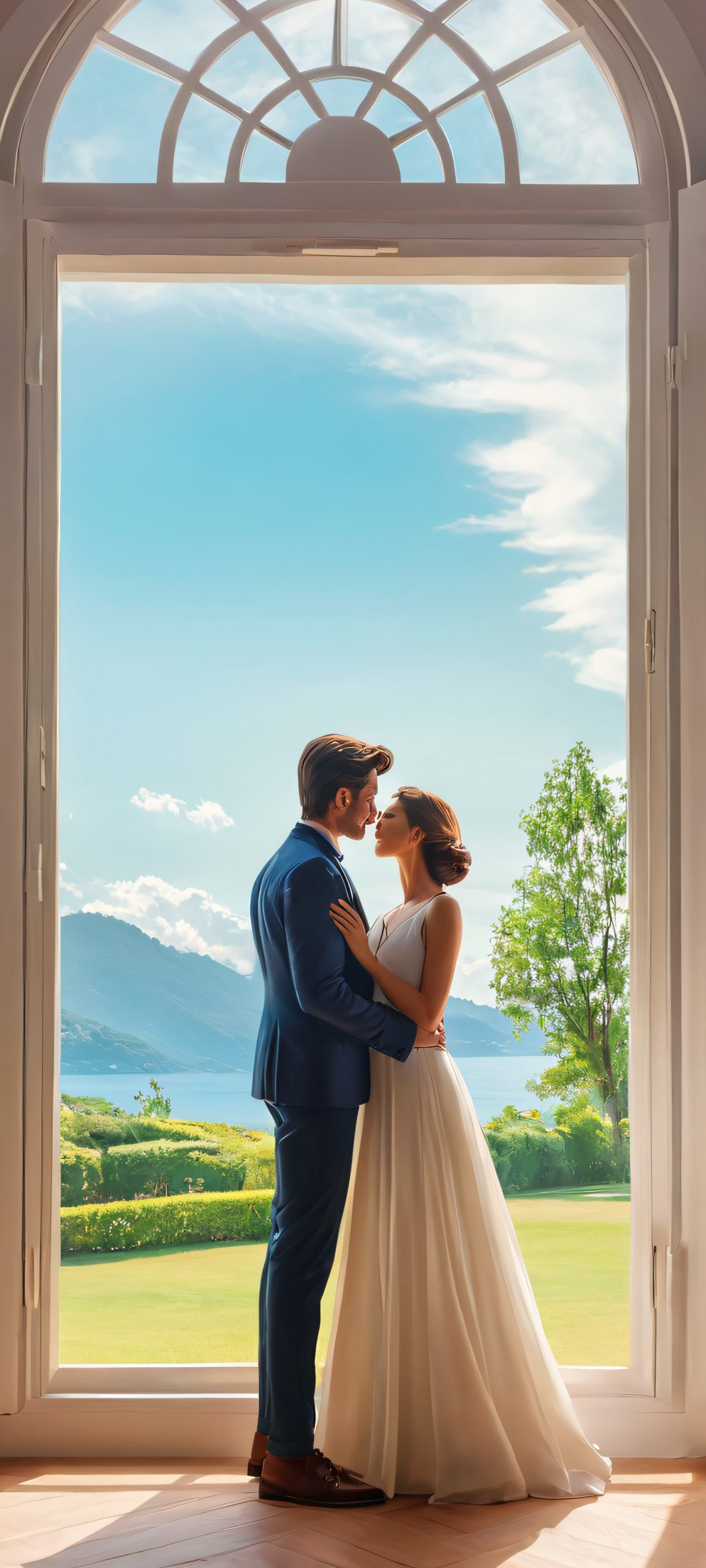 A serene couple gazing out of a window - perfectly optimized for iPhone/Android home screens.