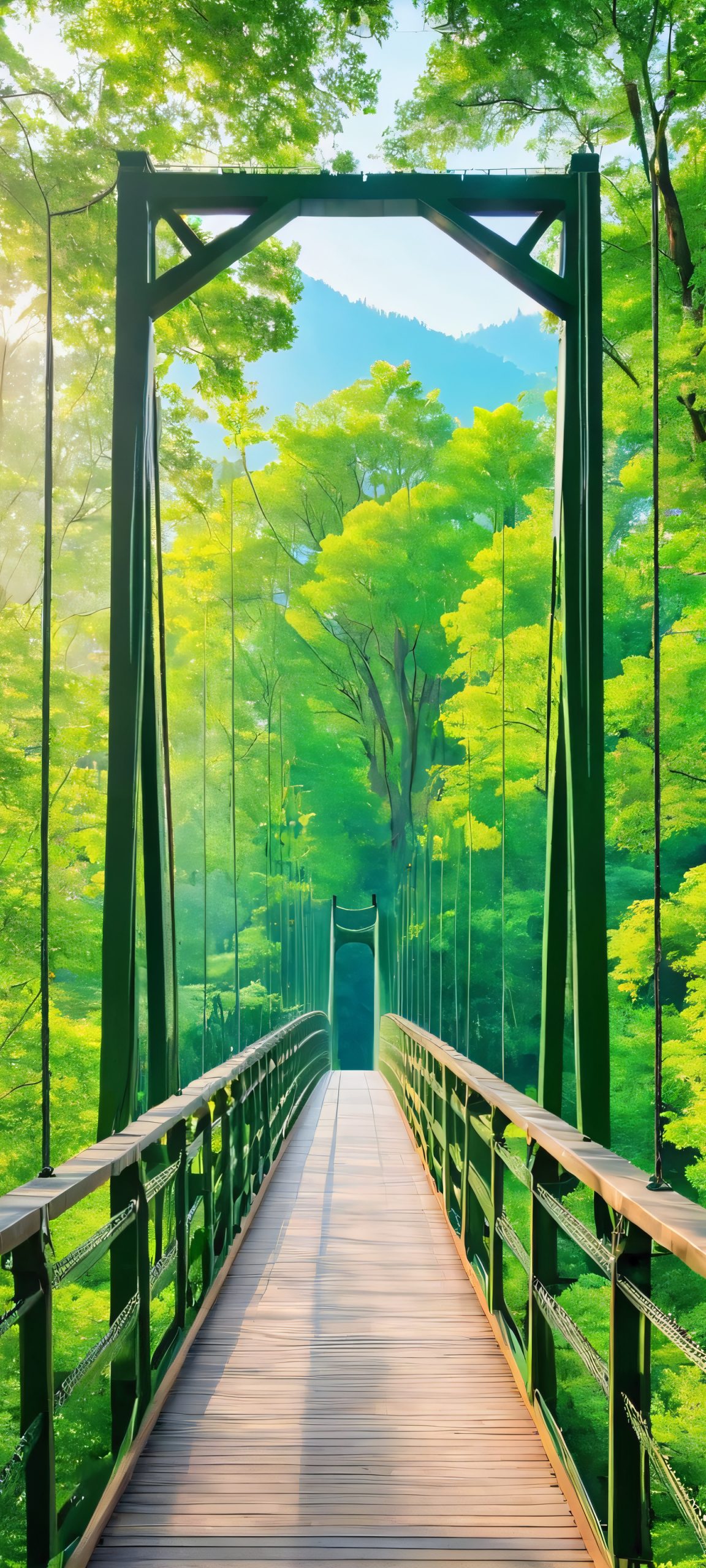 A majestic forest bridge surrounded by lush greenery, perfect for your iPhone or Android phone