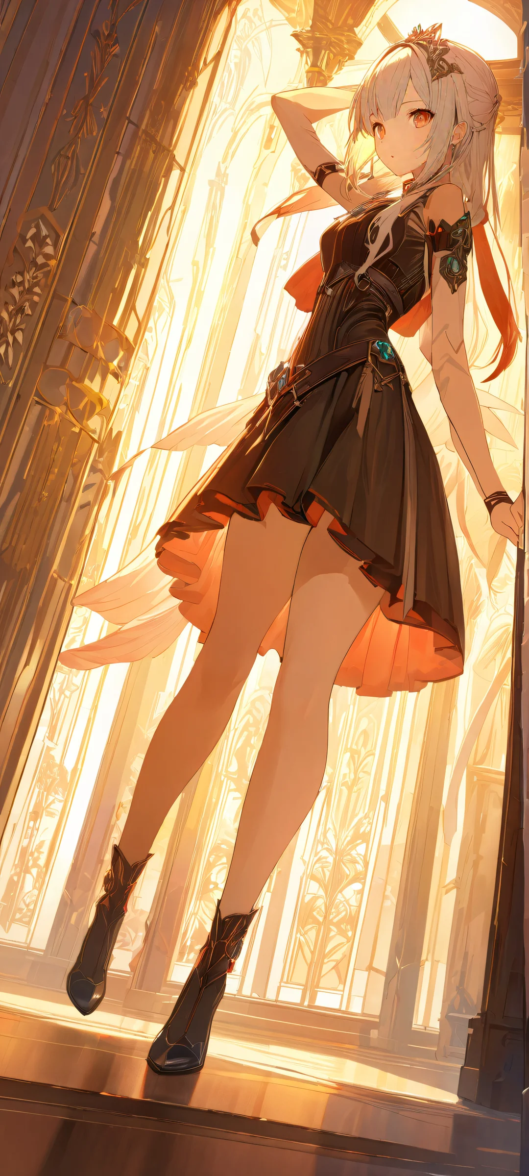 Beautiful illustration of a girl surrounded by soft lighting and warm colors, perfect for iPhone or Android home screens.