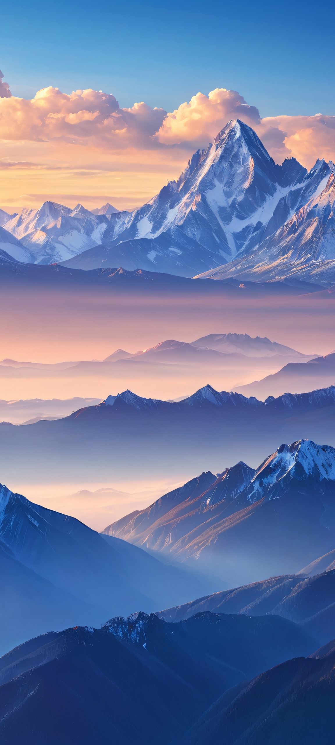 Capture the beauty of a mountain range at sunset, perfectly suited for iPhone and Android devices.