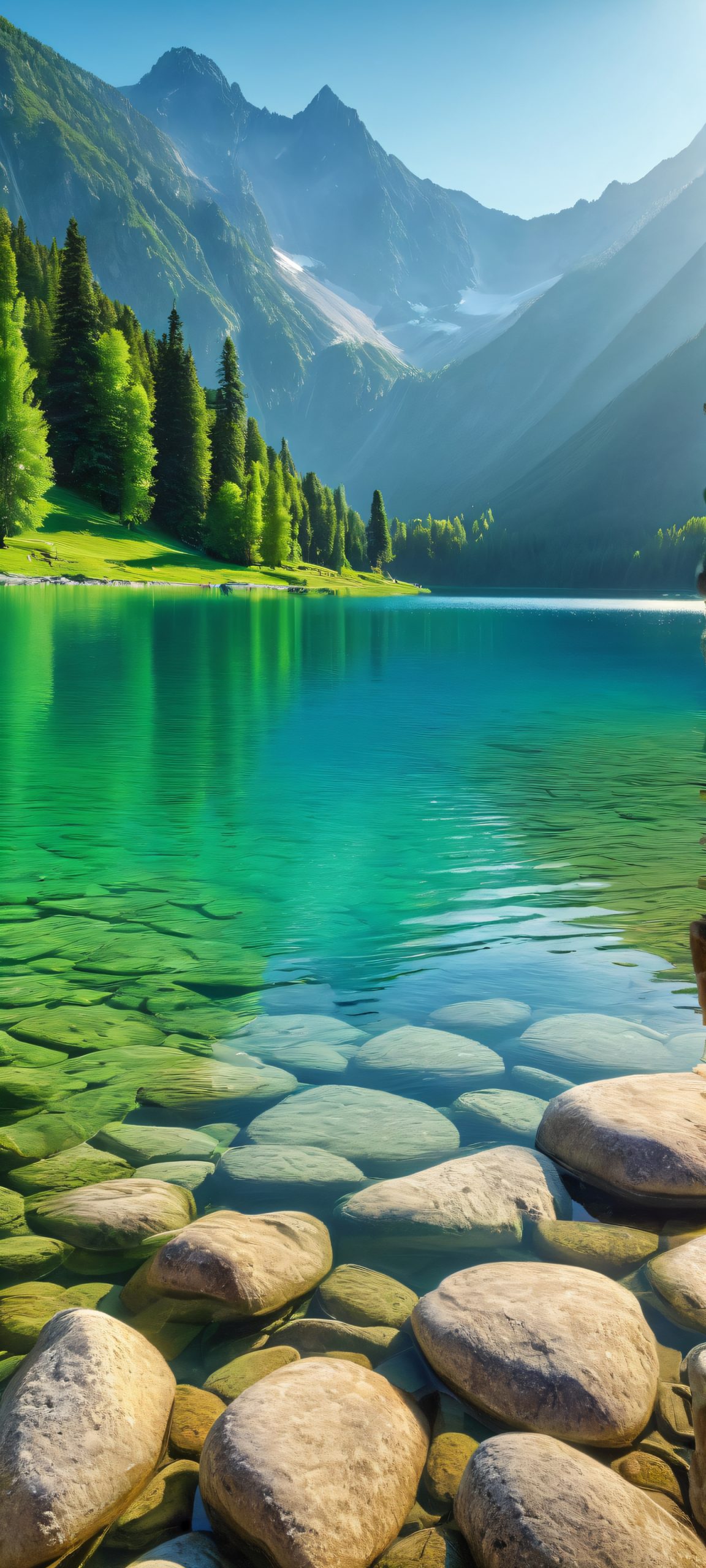 A serene mountain lake scene for iPhone and Android devices. Perfectly optimized for your home screen.