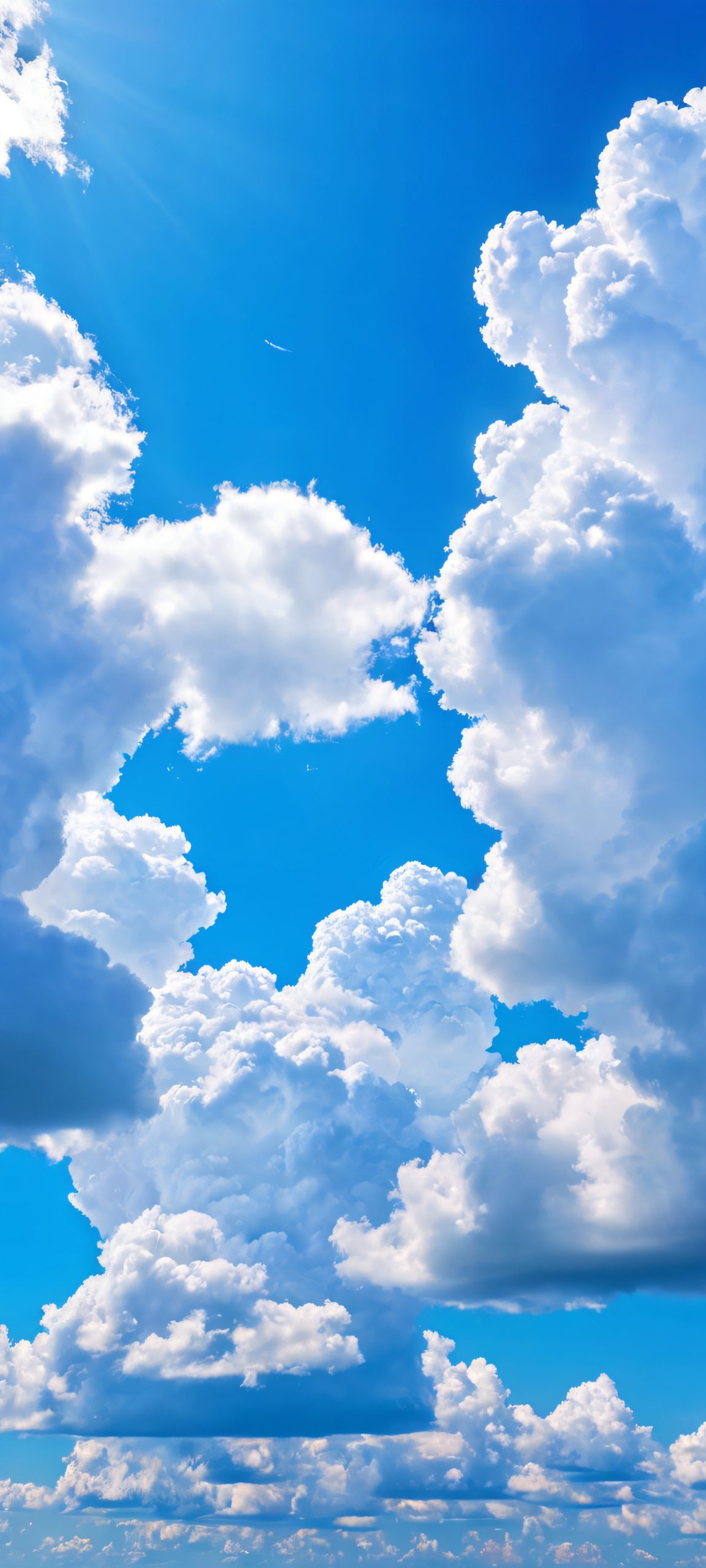 A serene cloudscape on a clear sky, perfectly optimized for iPhone and Android home screens, showcasing a breathtaking vertical view.