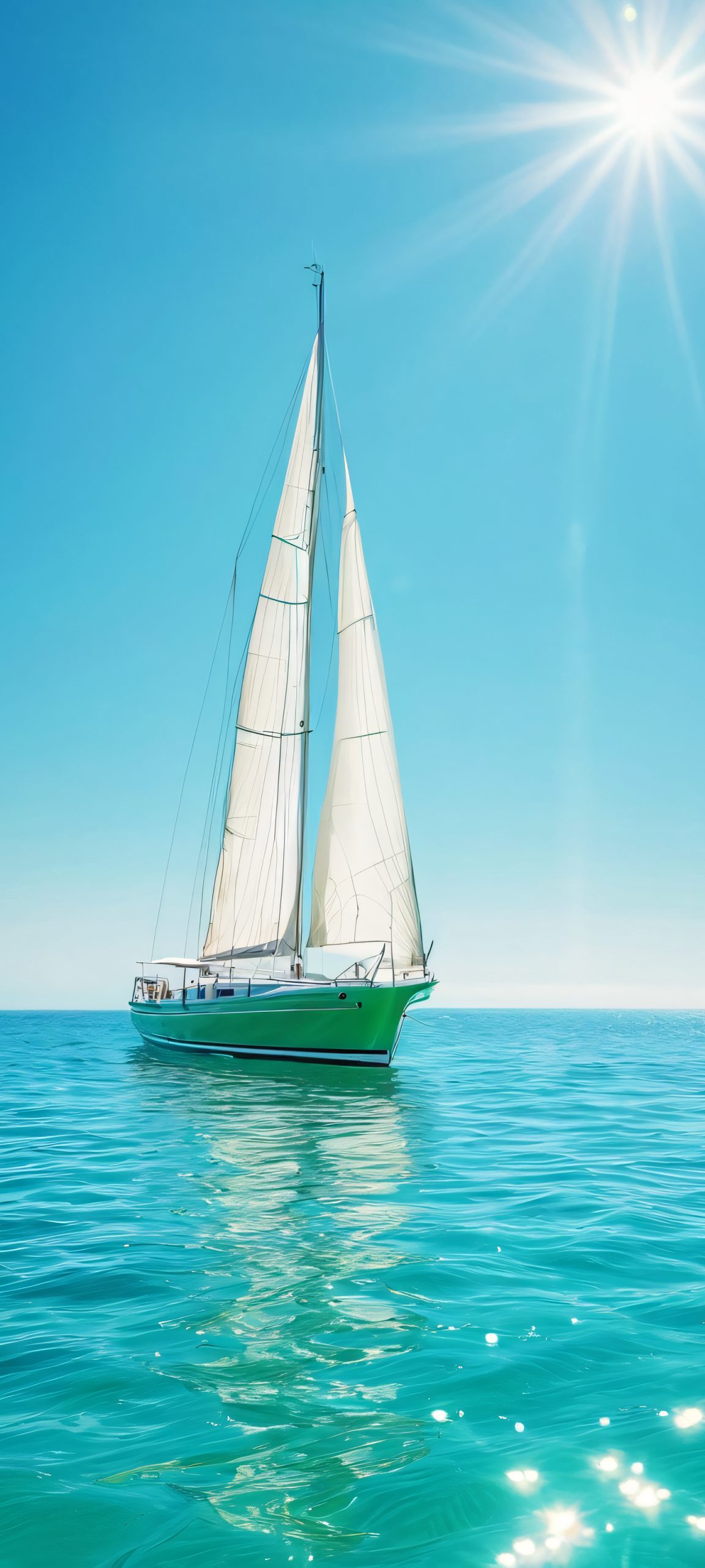 A stunning vertical wallpaper featuring a majestic boat on a sunny ocean, perfect for iPhone and Android screens.
