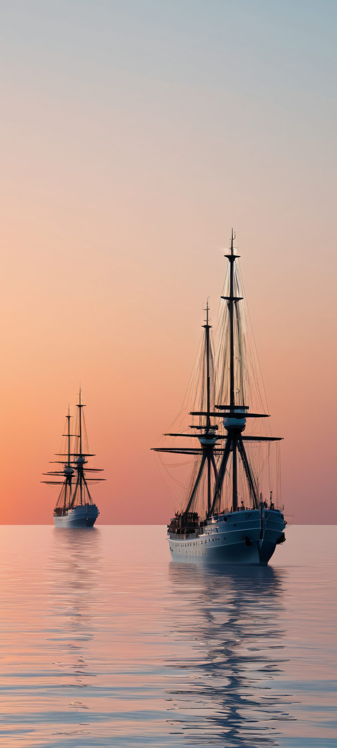A breathtaking sunset scene of ships sailing on a calm sea, perfectly optimized for iPhone and Android home screens.