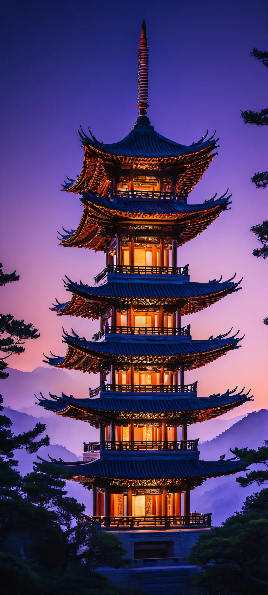 iPhone/Android wallpaper featuring a stunning Chinese pagoda with intricate details and serene atmosphere, perfect for home screens.