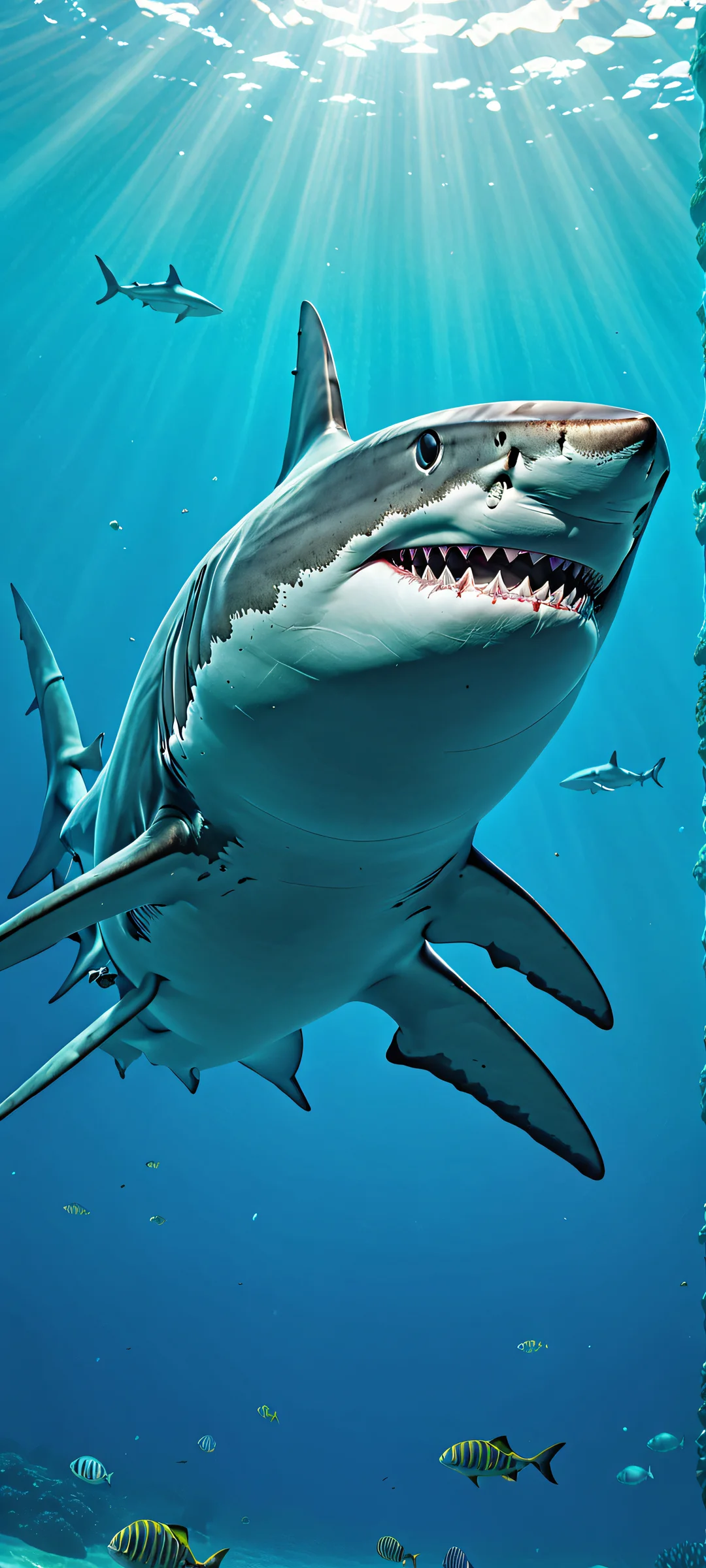 Illustrative shark underwater scene perfectly optimized for iPhone and Android home screens.