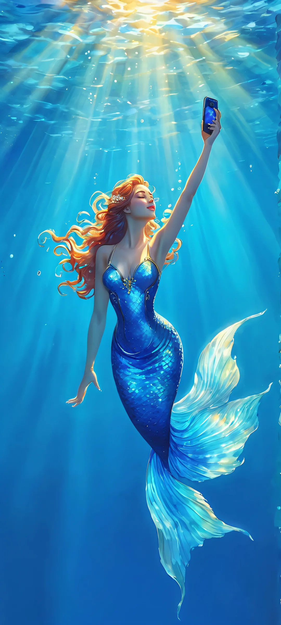 A beautiful underwater scene of a siren's glowing blue song, optimized for iPhone and Android home screens.