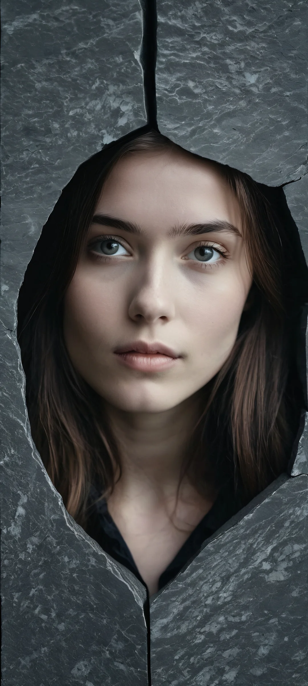 A stunning vertical mobile phone wallpaper of a girl set against the dramatic backdrop of slate stone. Perfectly optimized for iPhone and Android devices.
