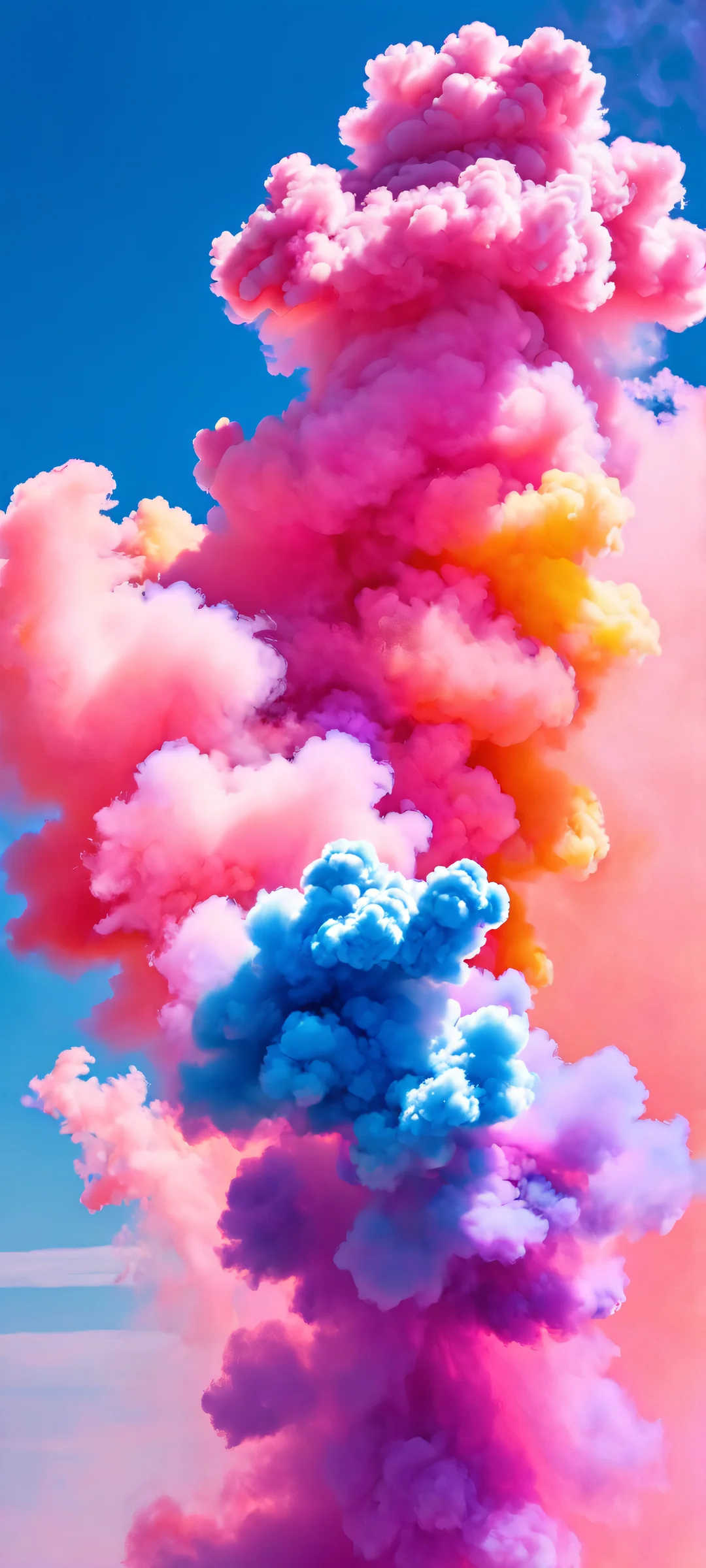 iPhone and Android mobile wallpaper featuring a stunning smoke bomb explosion against a colorful sky with soft focus effects.
